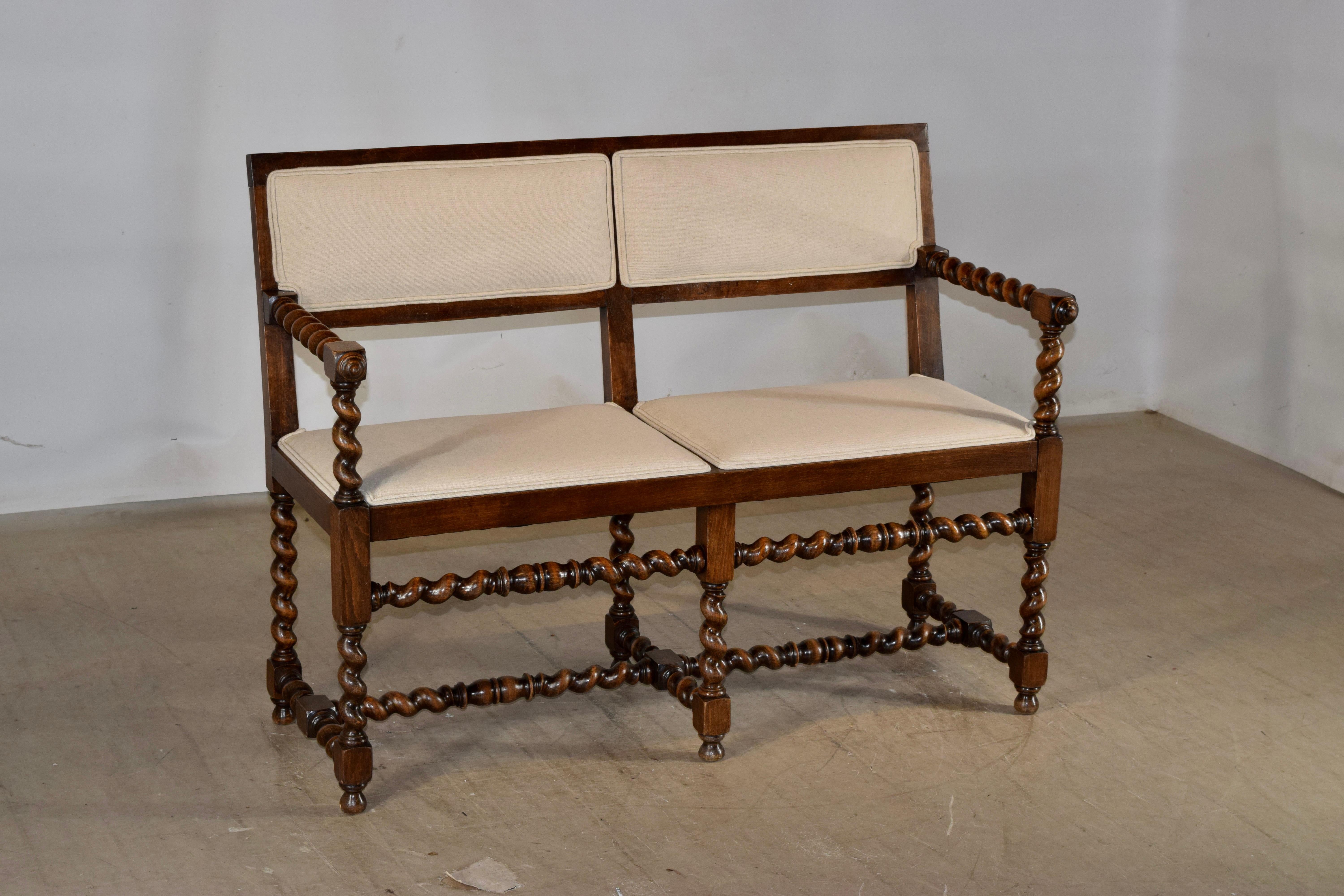 Linen 19th Century French Upholstered Bench