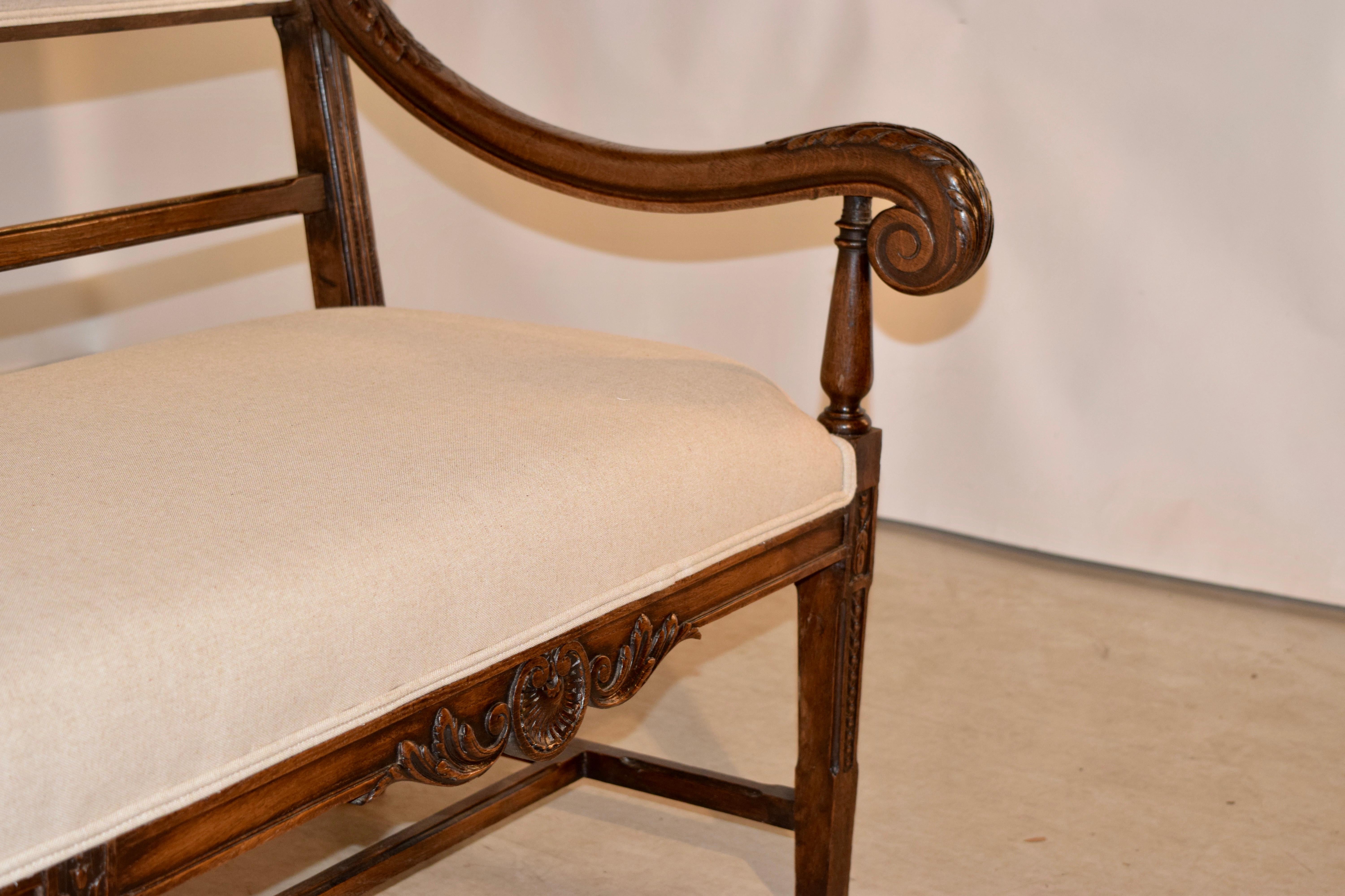 19th Century French Upholstered Bench 1