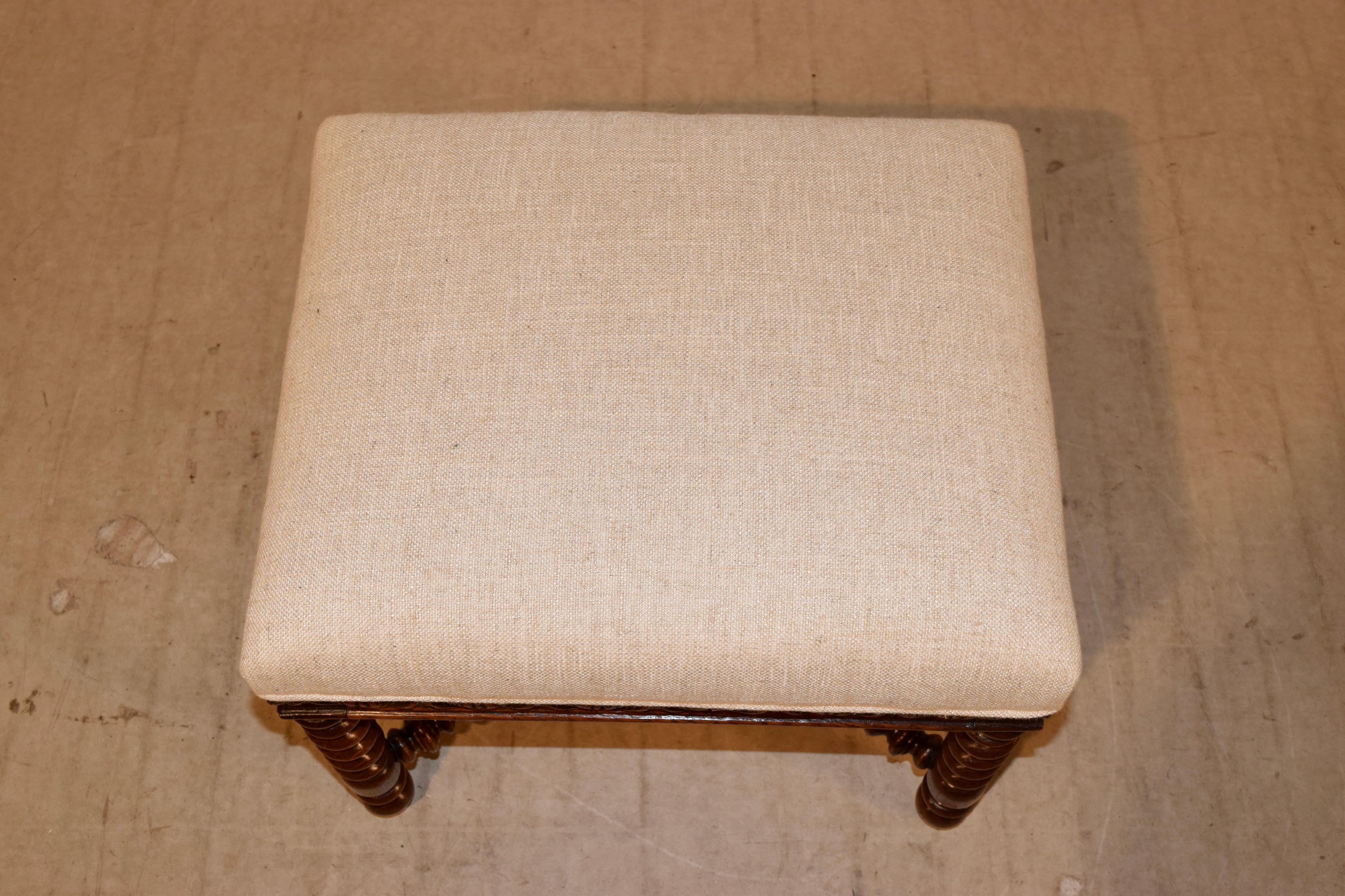 Linen 19th Century French Upholstered Stool