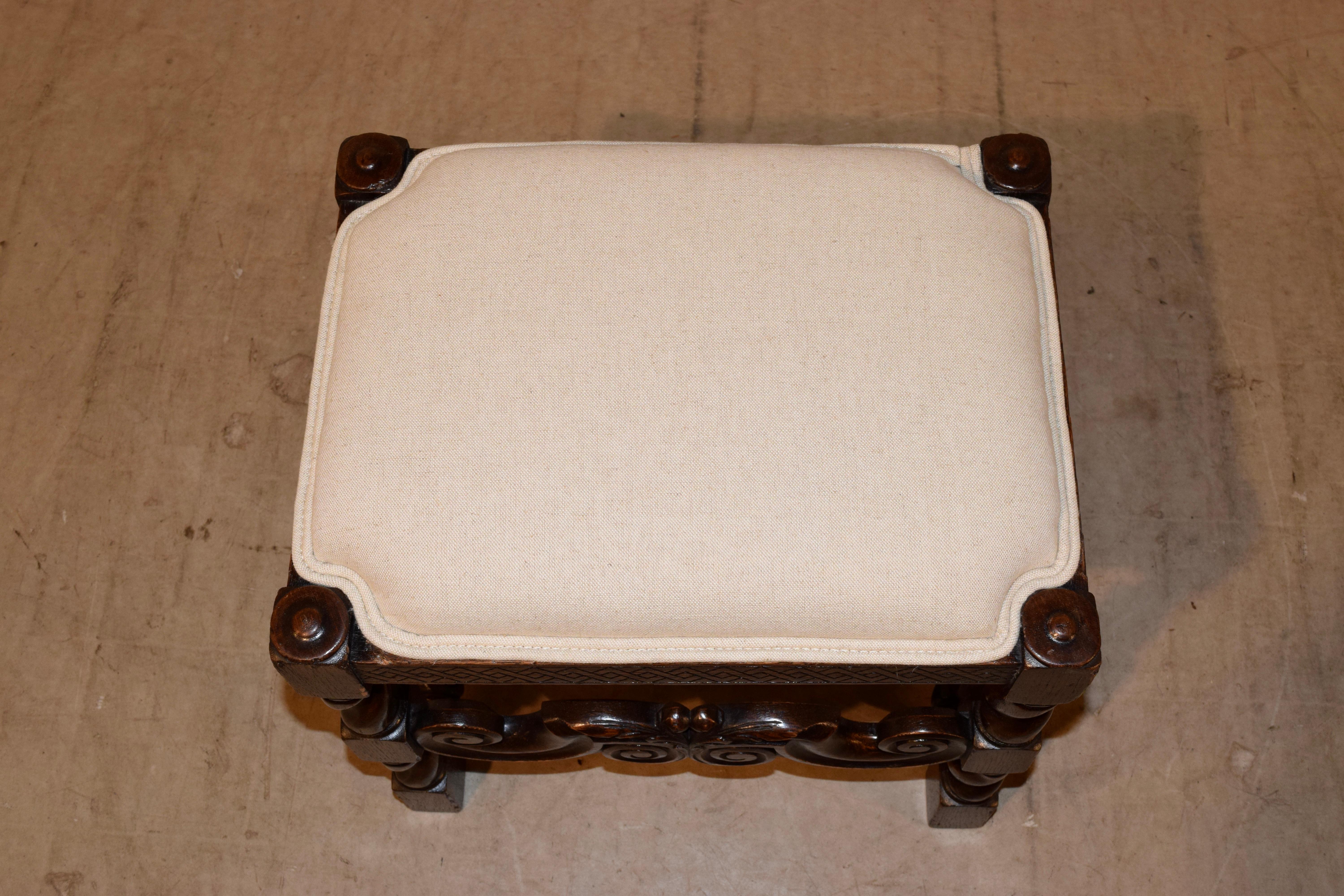 19th Century French Upholstered Stool In Good Condition In High Point, NC