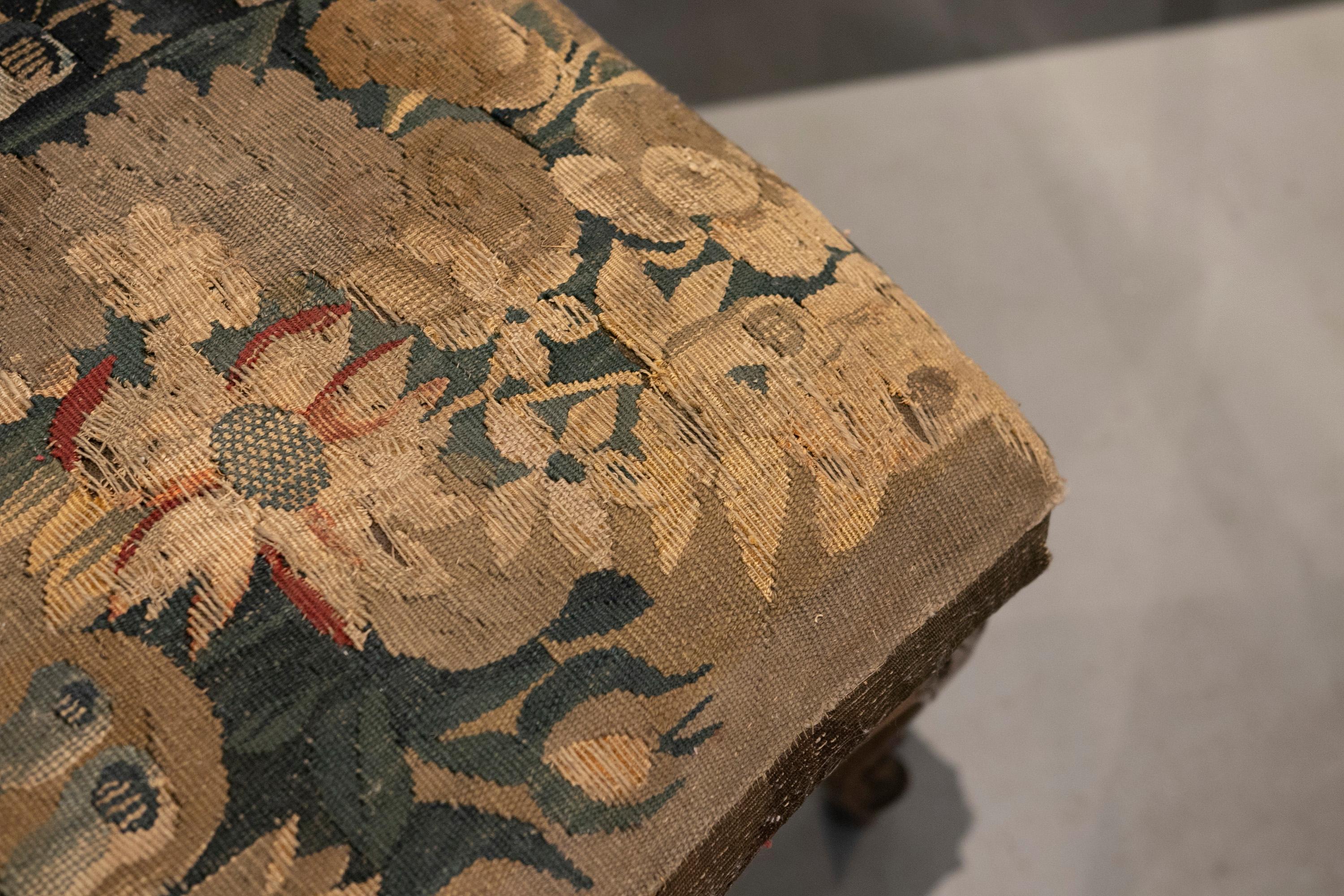 19th Century French Upholstered Stool with Tapestry Fabric with Flower Theme 9