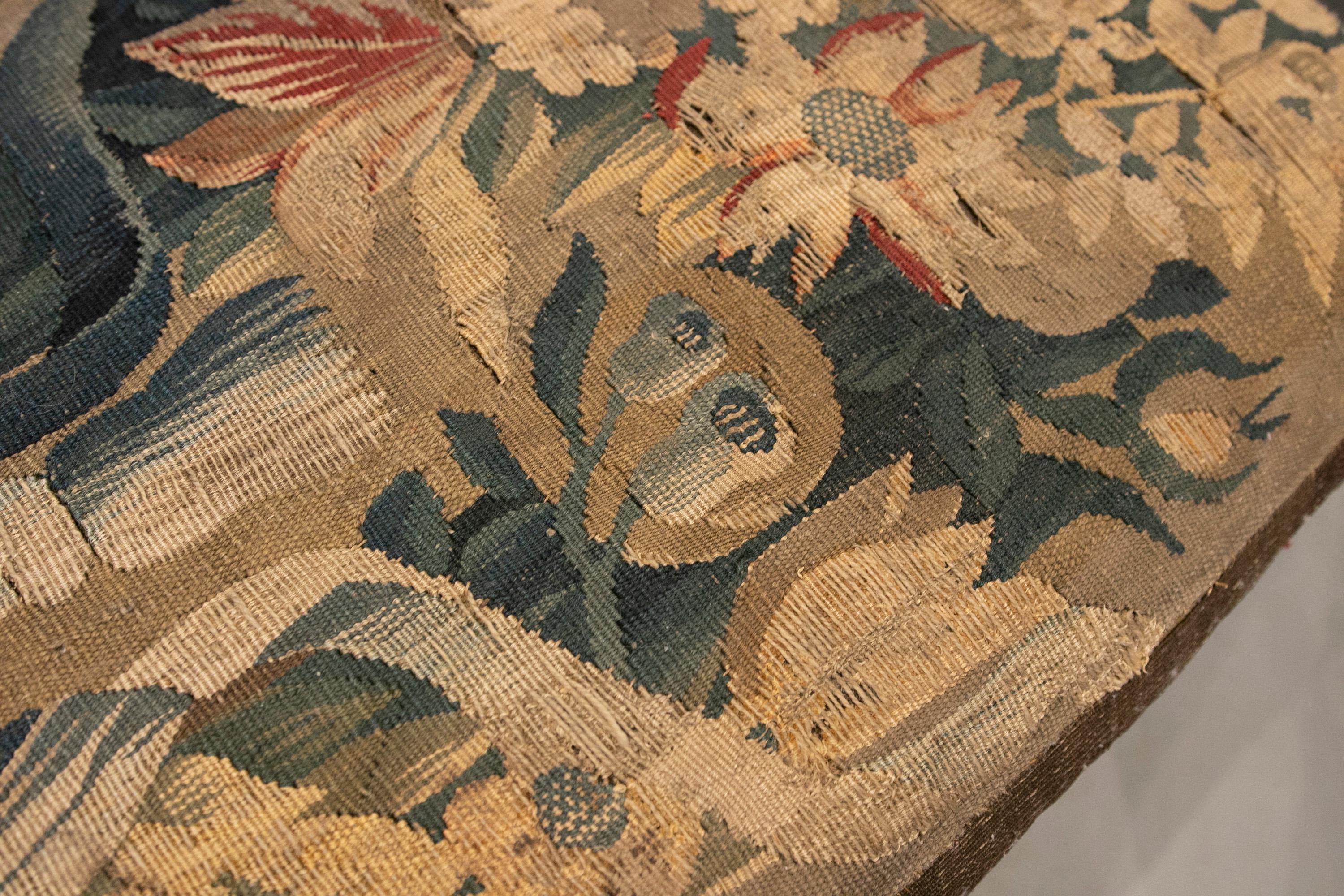19th Century French Upholstered Stool with Tapestry Fabric with Flower Theme 5