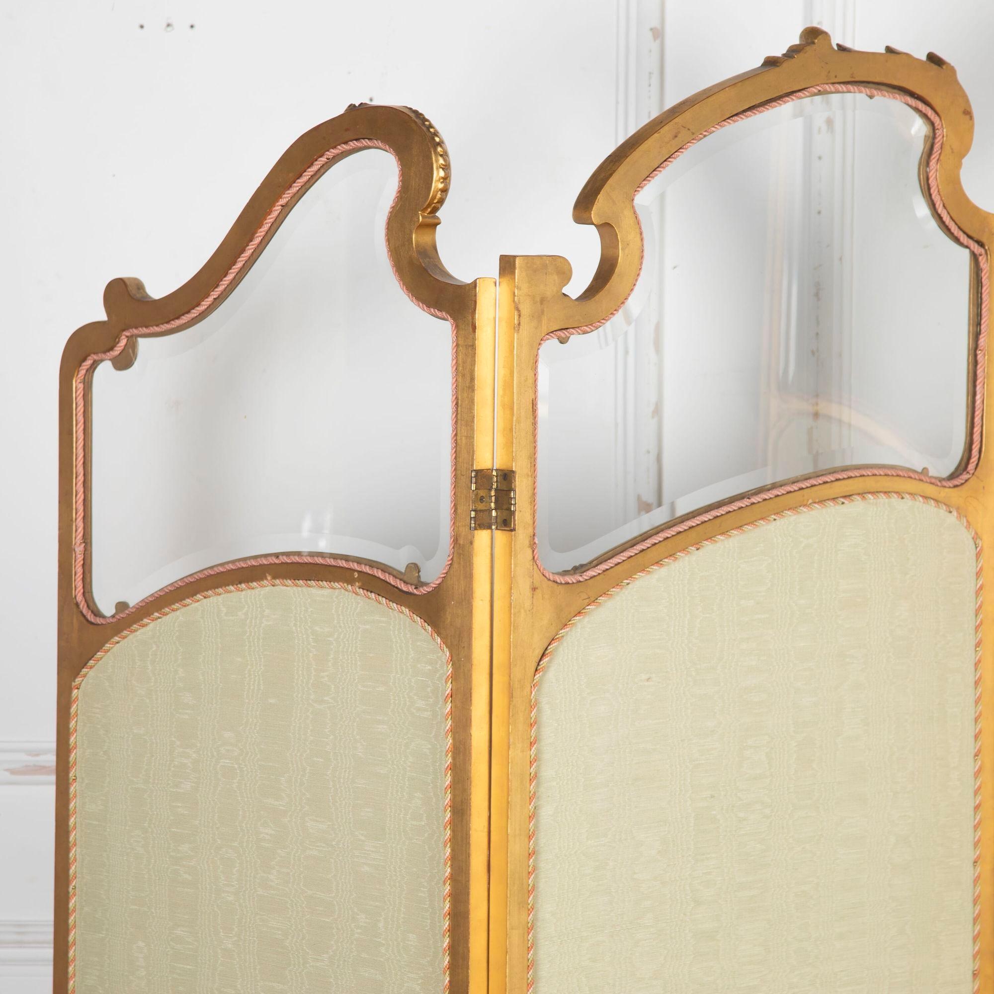 Baroque 19th Century French Upholstered Three Fold Screen For Sale