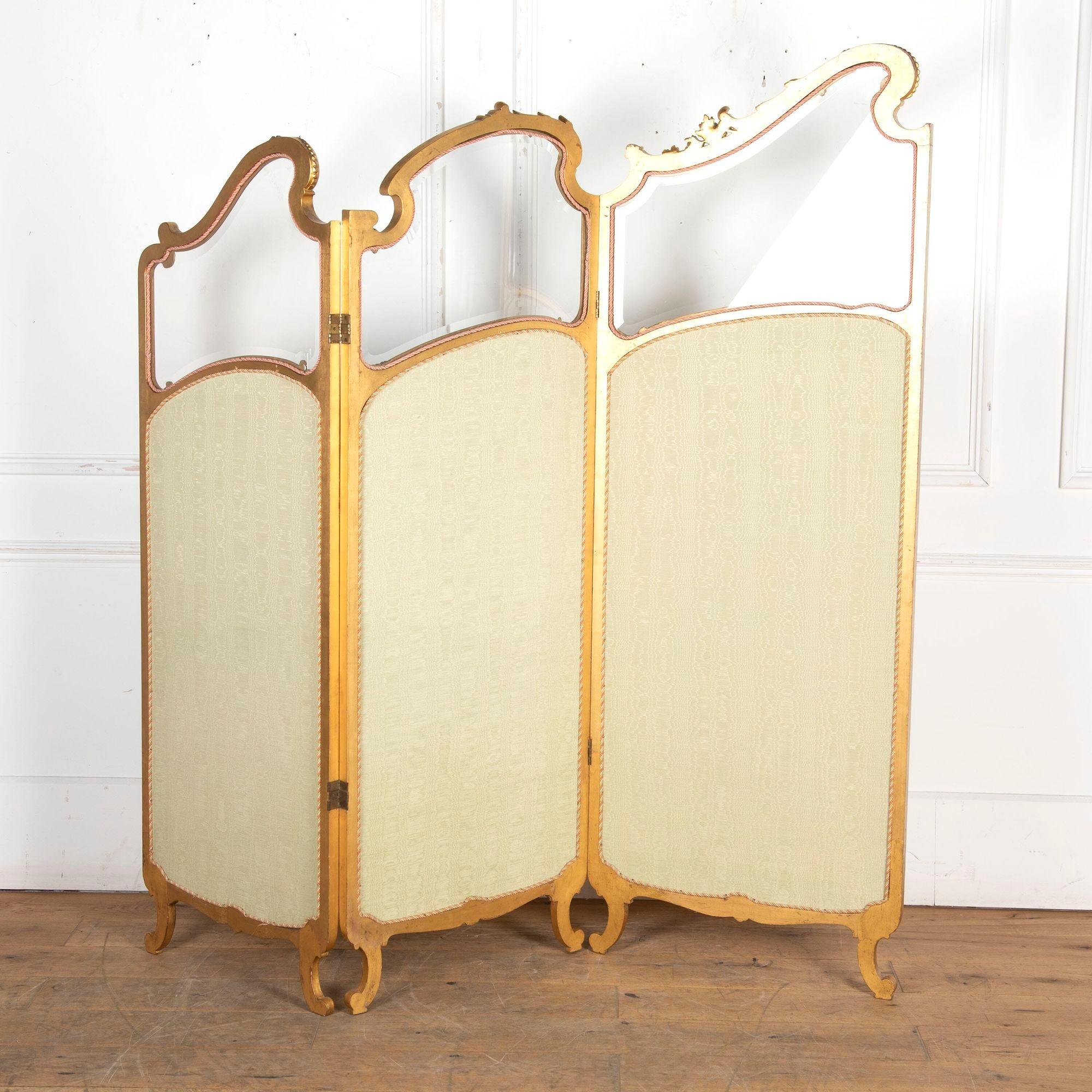 19th Century French Upholstered Three Fold Screen In Good Condition For Sale In Gloucestershire, GB