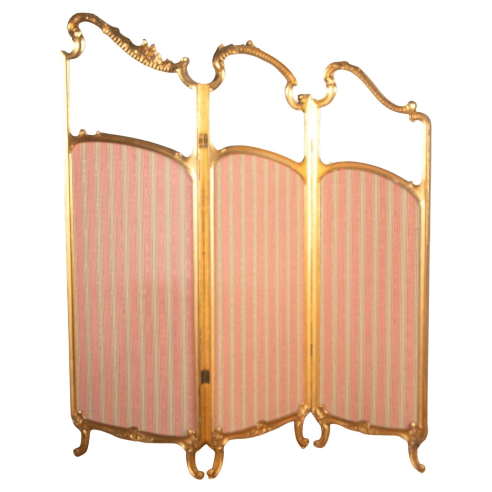 19th Century French Upholstered Three Fold Screen For Sale