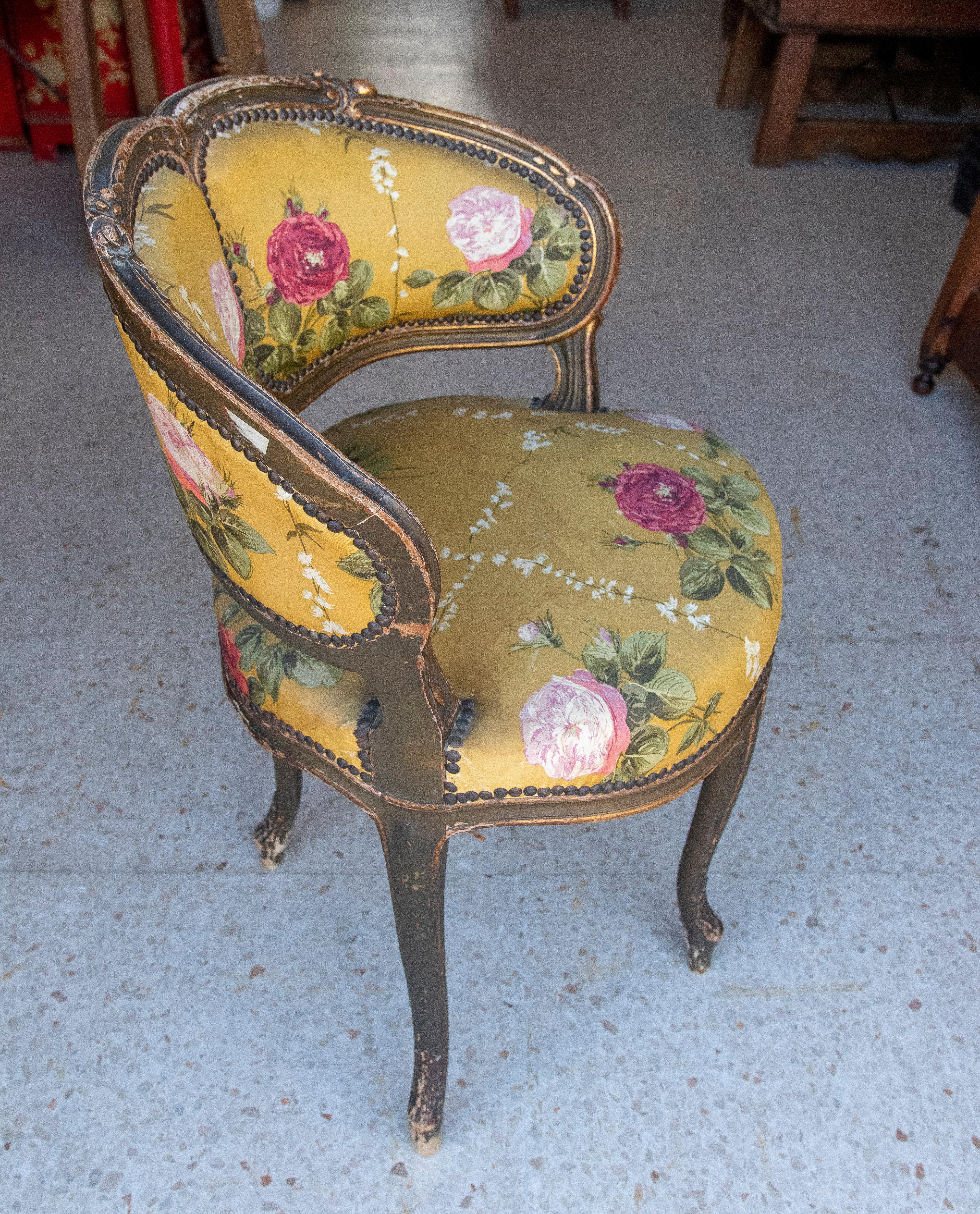 19th Century French Upholstered Wooden Corner Chair 8