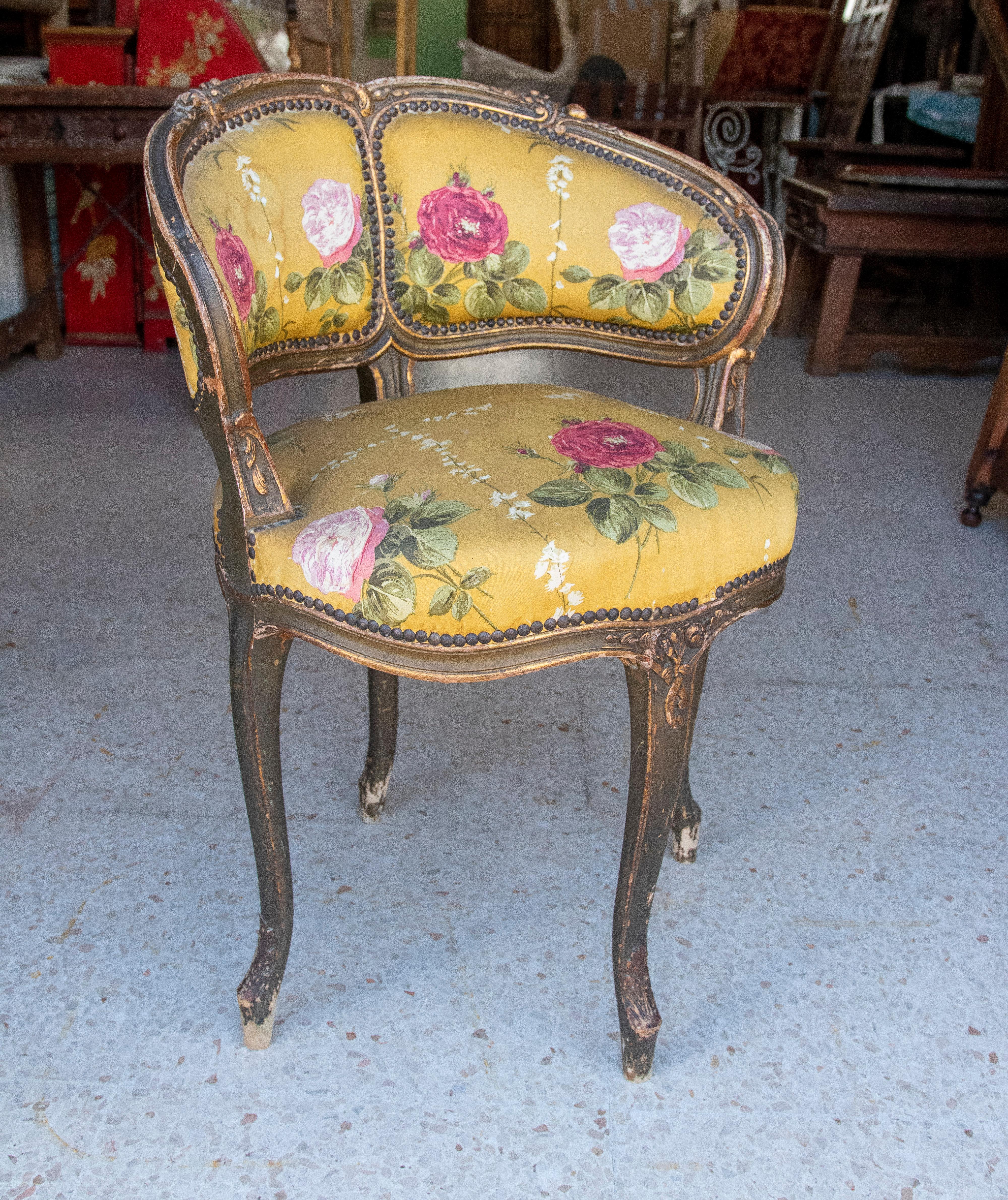 19th Century French upholstered wooden corner chair.