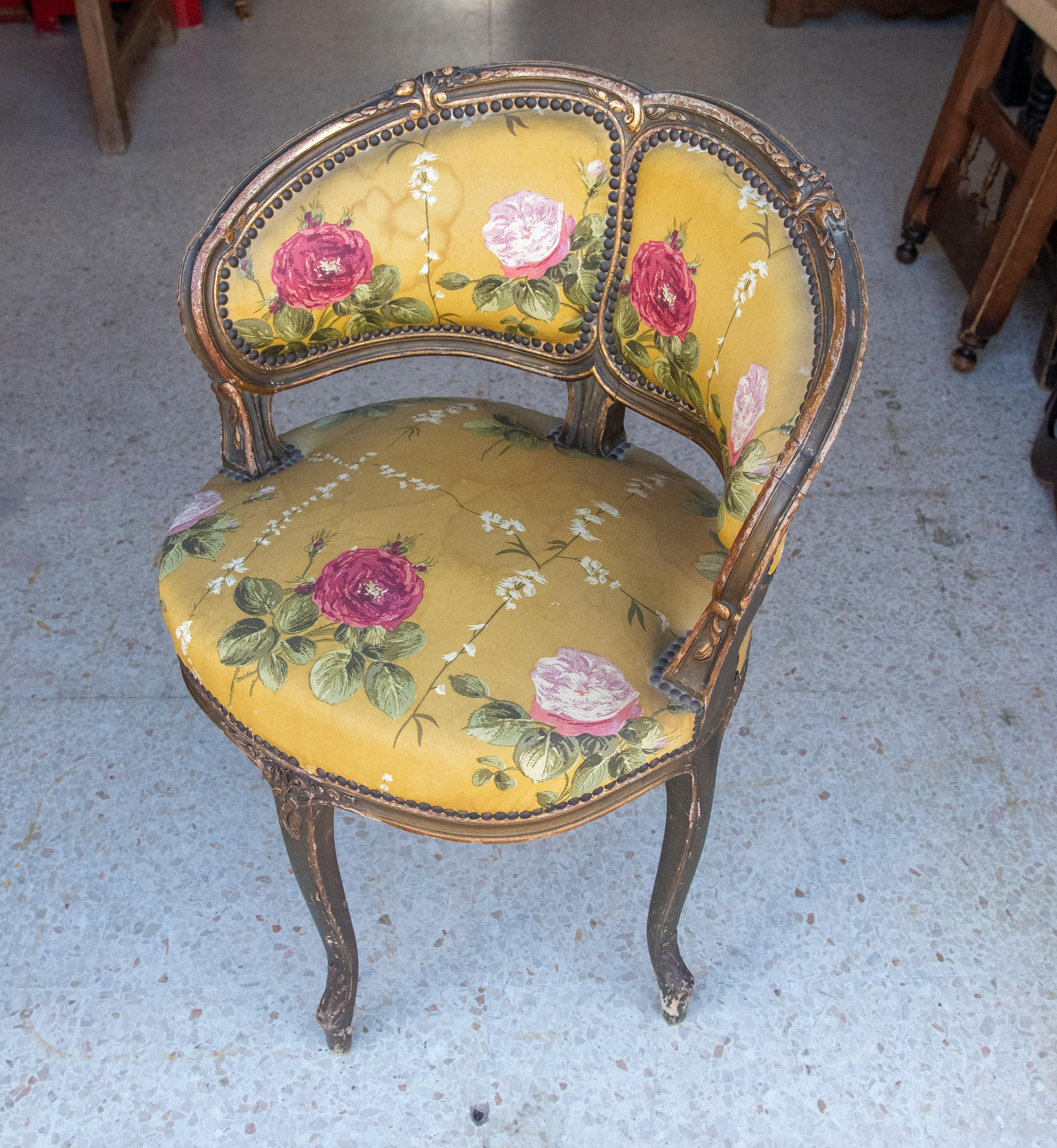 19th Century French Upholstered Wooden Corner Chair 2