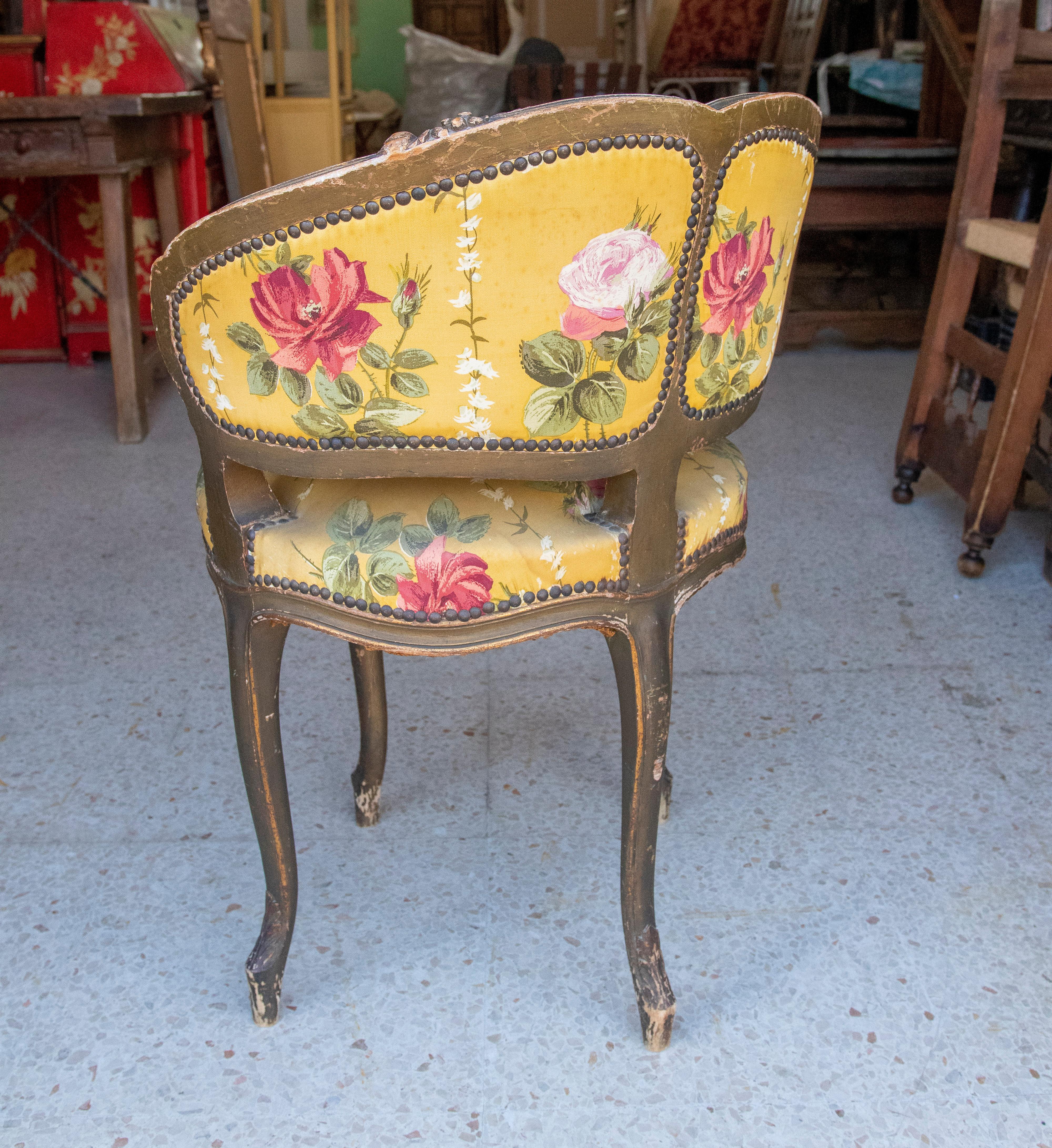 19th Century French Upholstered Wooden Corner Chair 4