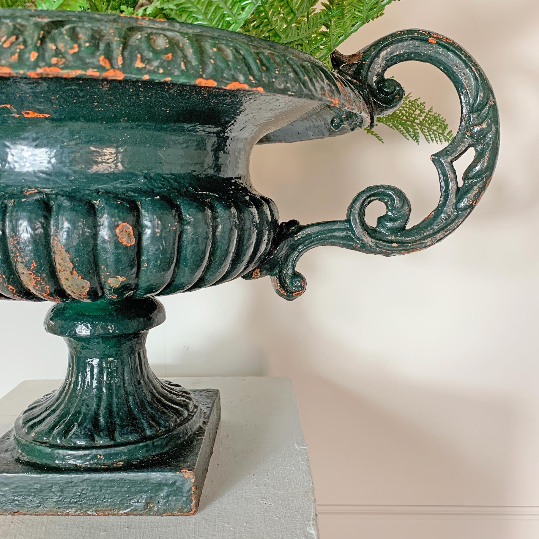 Napoleon III 19th Century Green French Urn with Handles For Sale