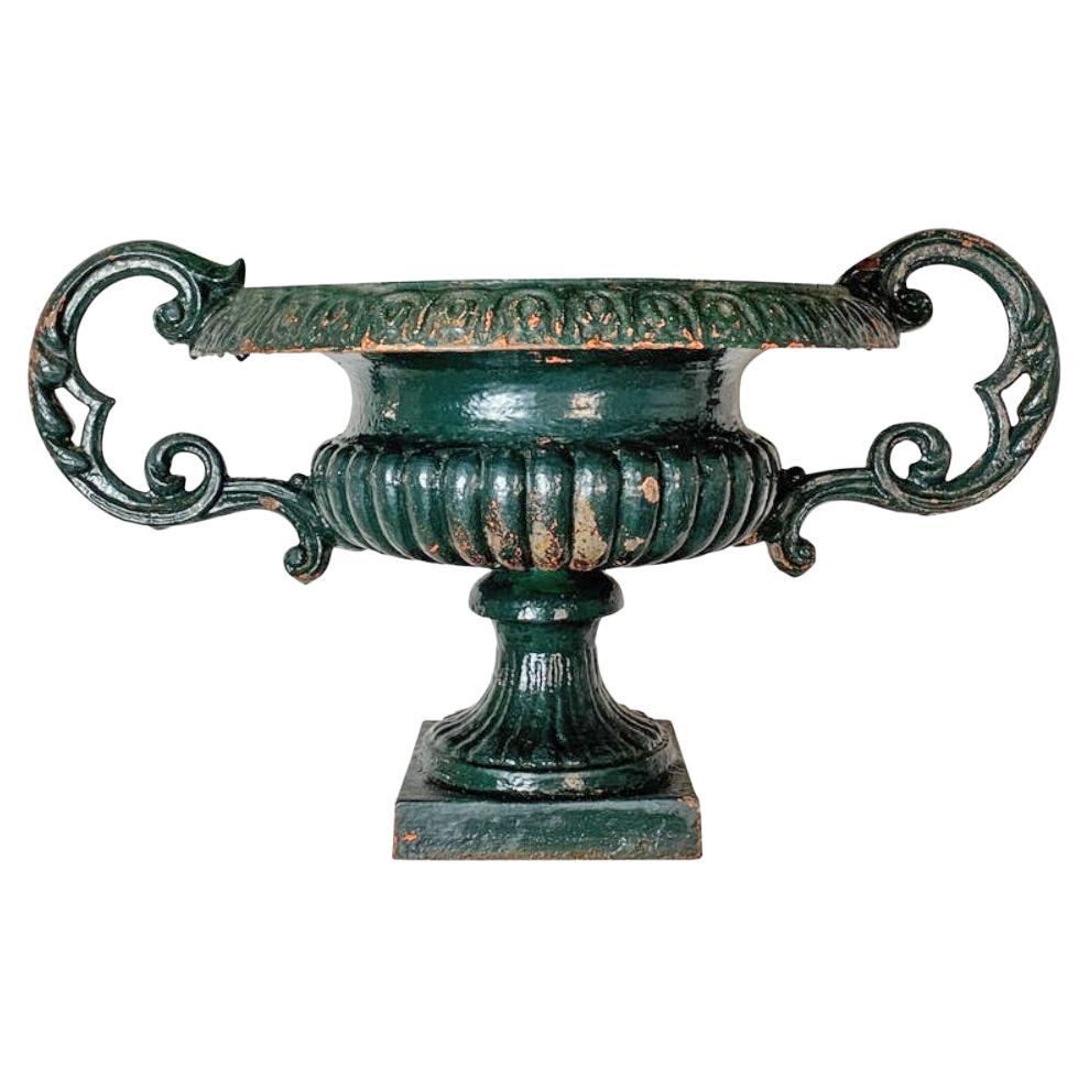 19th Century Green French Urn with Handles For Sale