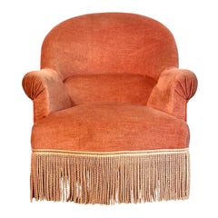 19th Century French Velvet Armchair with Tassel Fringe Trim