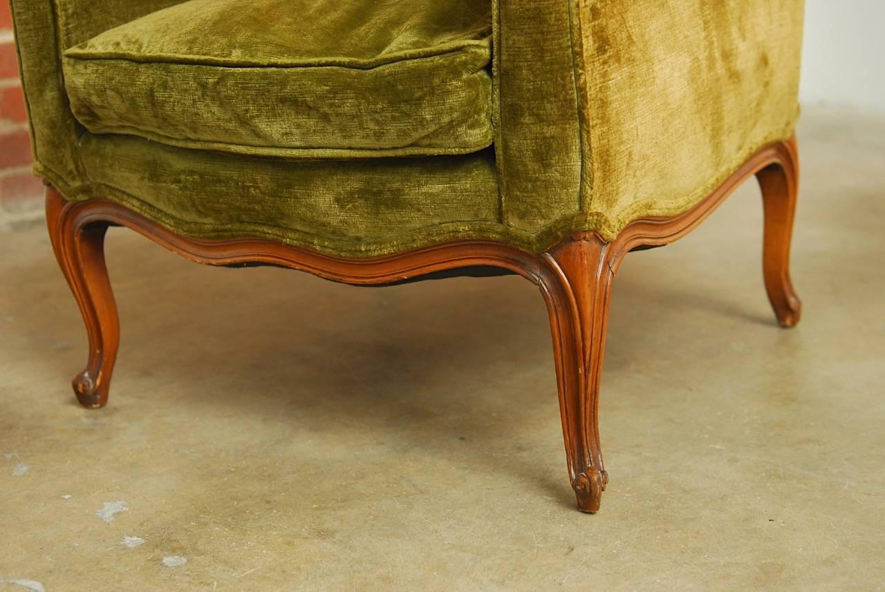 19th Century French Velvet Library Chair with Ottoman 4