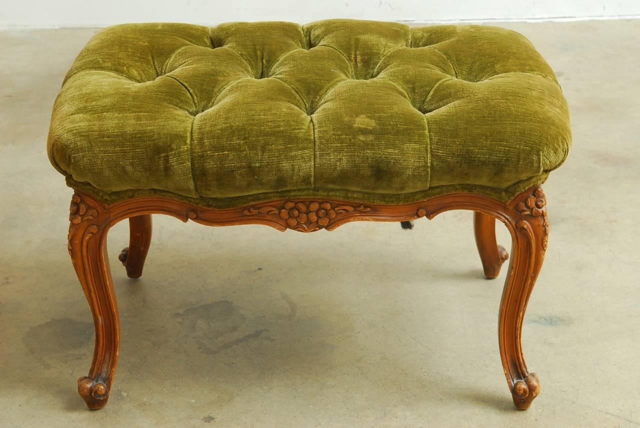19th Century French Velvet Library Chair with Ottoman 6