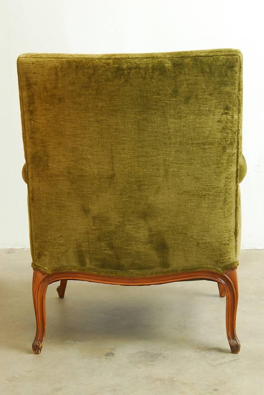 19th Century French Velvet Library Chair with Ottoman 1