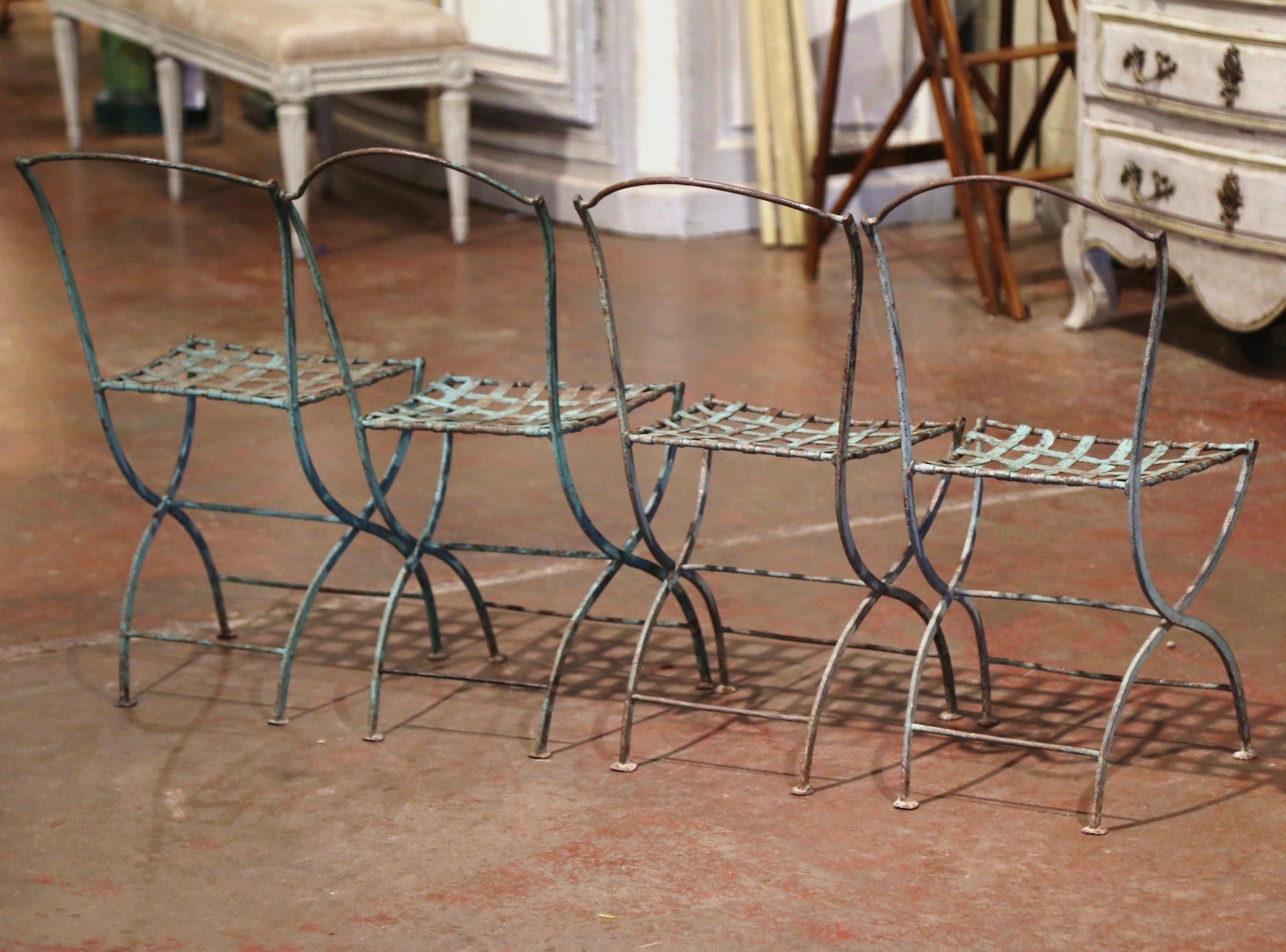 19th Century French Verdigris Iron Pedestal Table and Four Matching Chairs 3