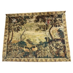 Tapiz francés del siglo XIX de Verdura con Pájaros y Paisaje Pastoral