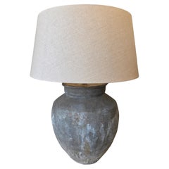 19th Century French Vessel Lamp Terracotta and Grey Clay