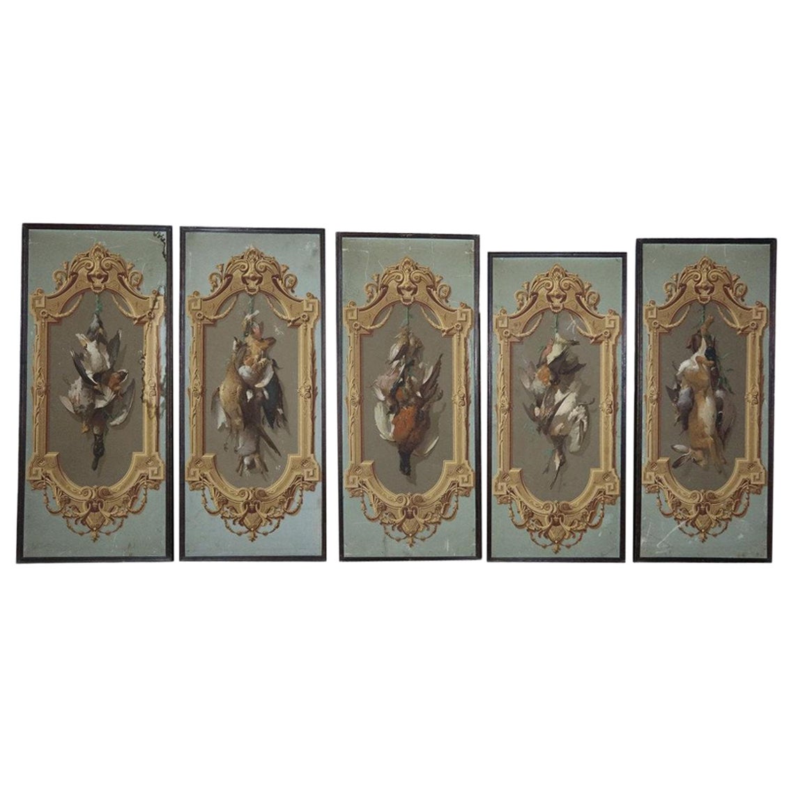 19th century French Victor Dumont Hunting Theme Panel Wallpaper