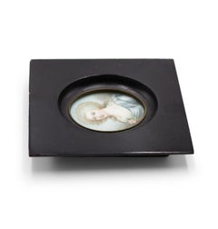 19th Century French Victorian Miniature Framed Watercolor Portrait