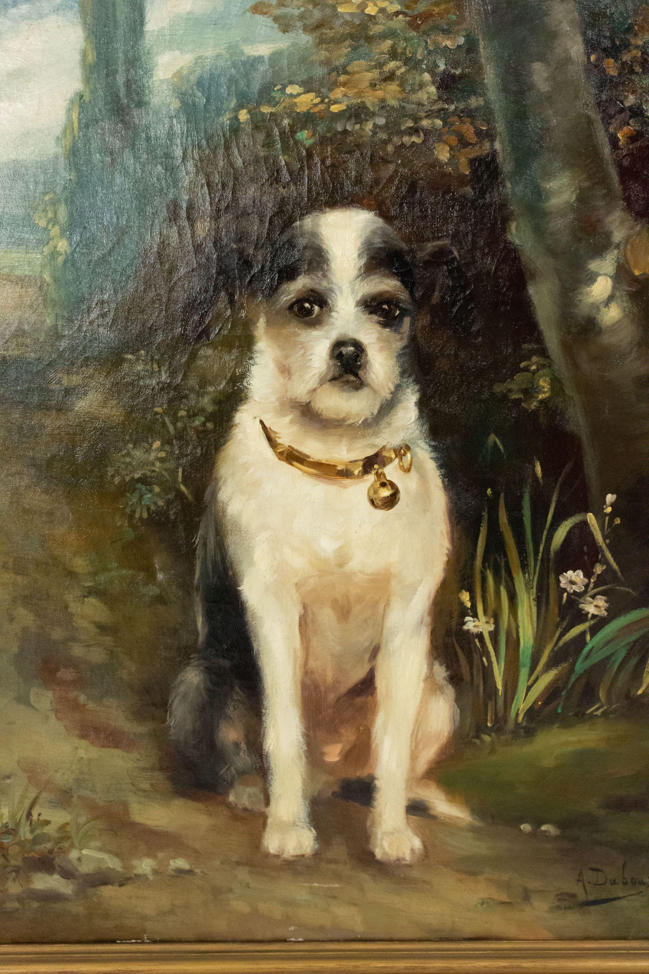 19th Century French Victorian Terrier Oil Painting Signed In Good Condition For Sale In Queens, NY