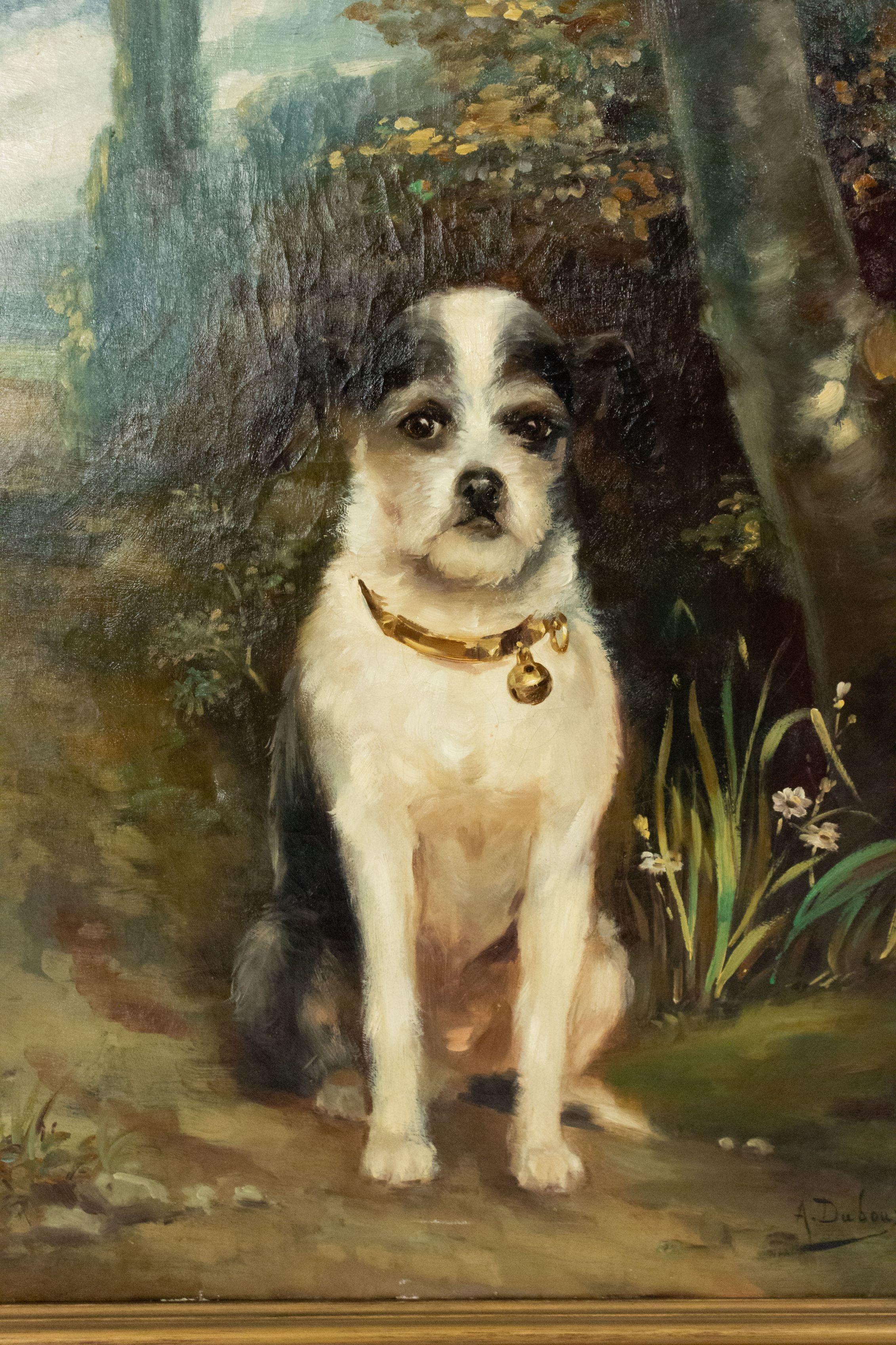 19th Century French Victorian Terrier Oil Painting Signed In Good Condition For Sale In New York, NY