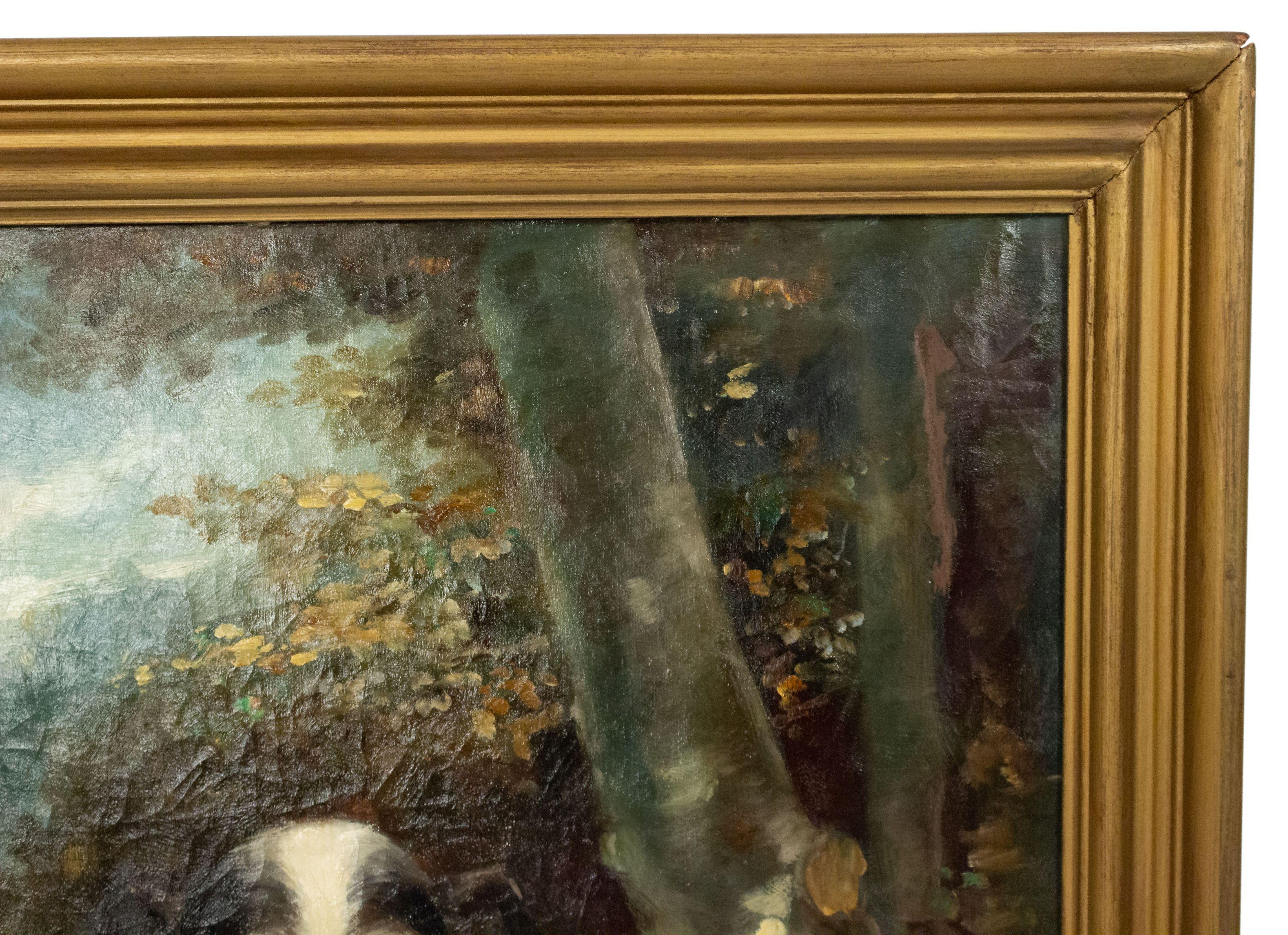 20th Century 19th Century French Victorian Terrier Oil Painting Signed For Sale