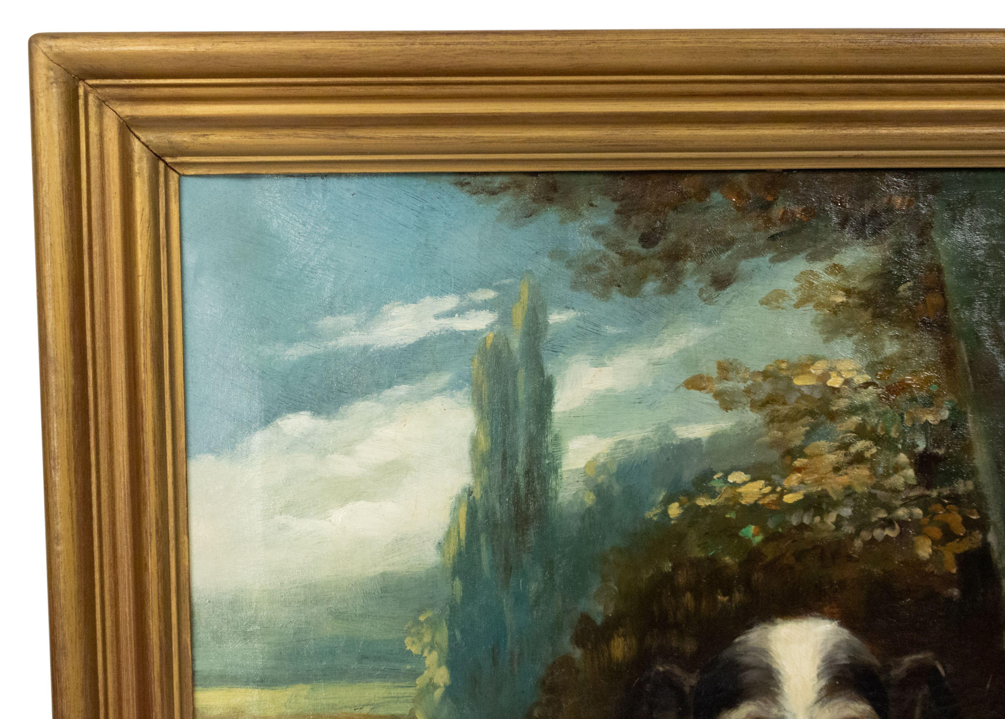 Canvas 19th Century French Victorian Terrier Oil Painting Signed For Sale