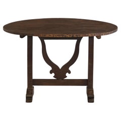 19th Century, French Vigneron Round Tilt-Top Table, Oak Top with Carved Details