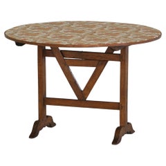 19th Century French Vigneron Round Tilt-Top Table with Floral Textile Top