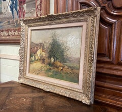 19th Century French Village Oil Painting on Canvas Signed E. Galien-Laloue