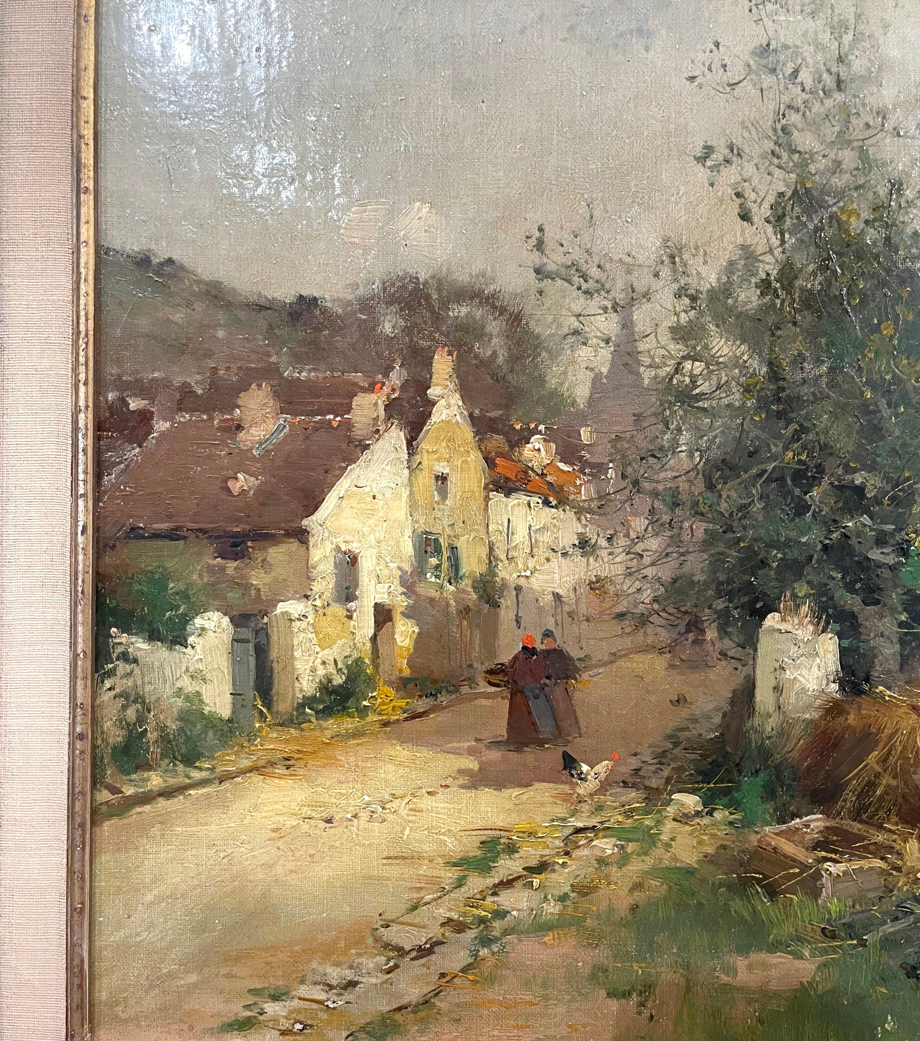 19th Century French Village Oil Painting on Canvas Signed E. Galien-Laloue In Excellent Condition For Sale In Dallas, TX