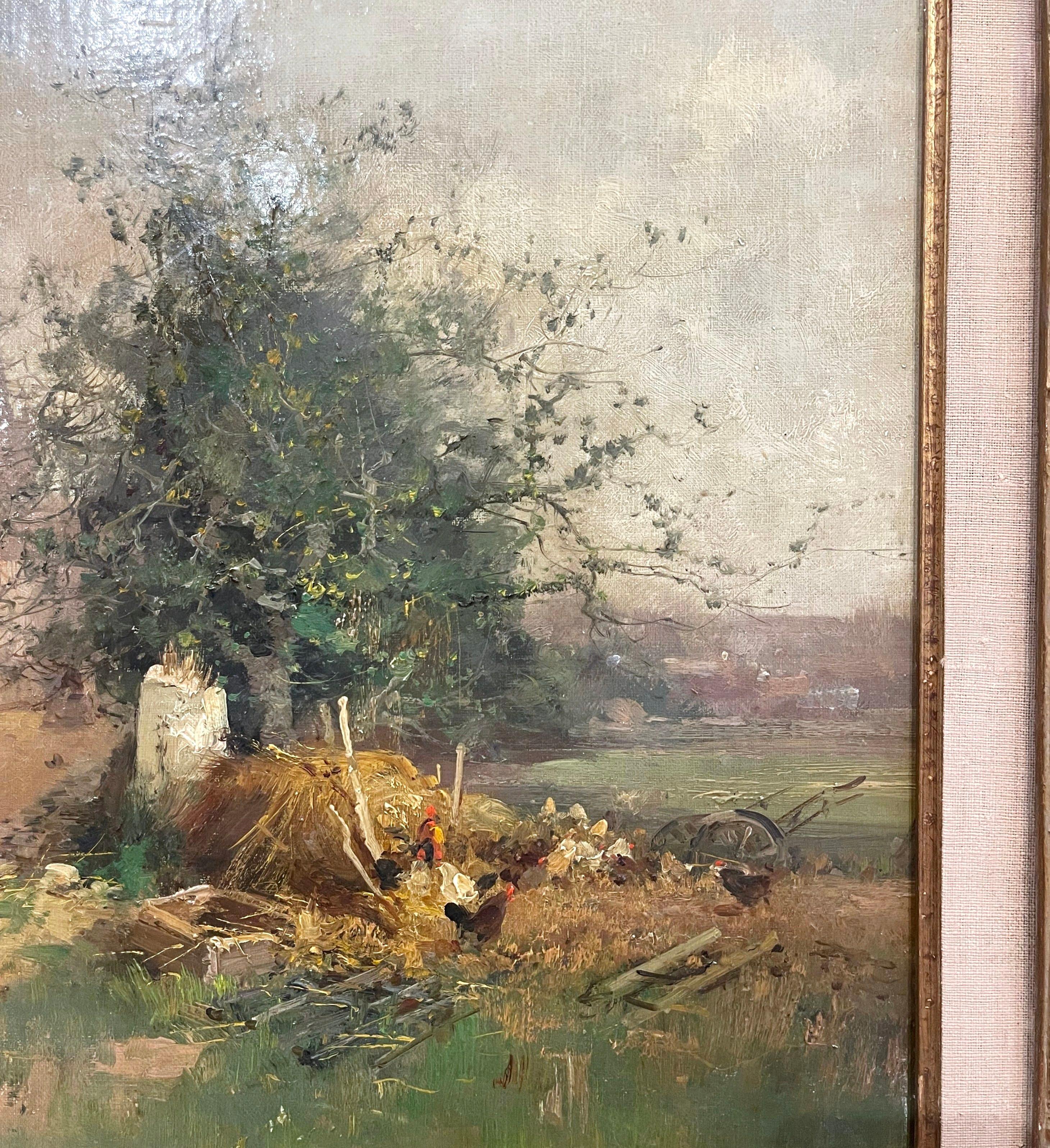 Peinture à l'huile sur toile d'un village français du 19e siècle signée E. Galien-Laloue Excellent état - En vente à Dallas, TX