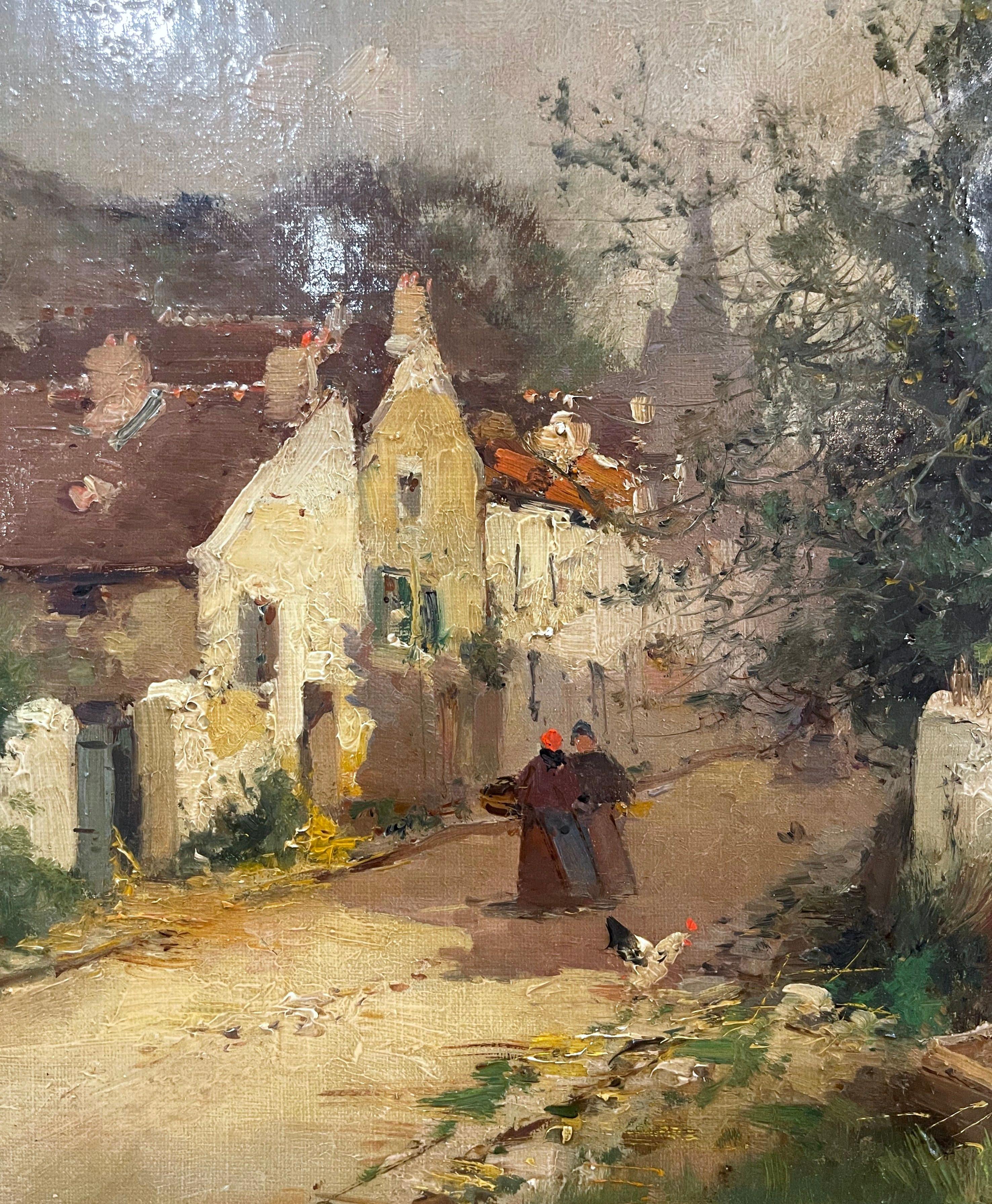 Peinture à l'huile sur toile d'un village français du 19e siècle signée E. Galien-Laloue en vente 1