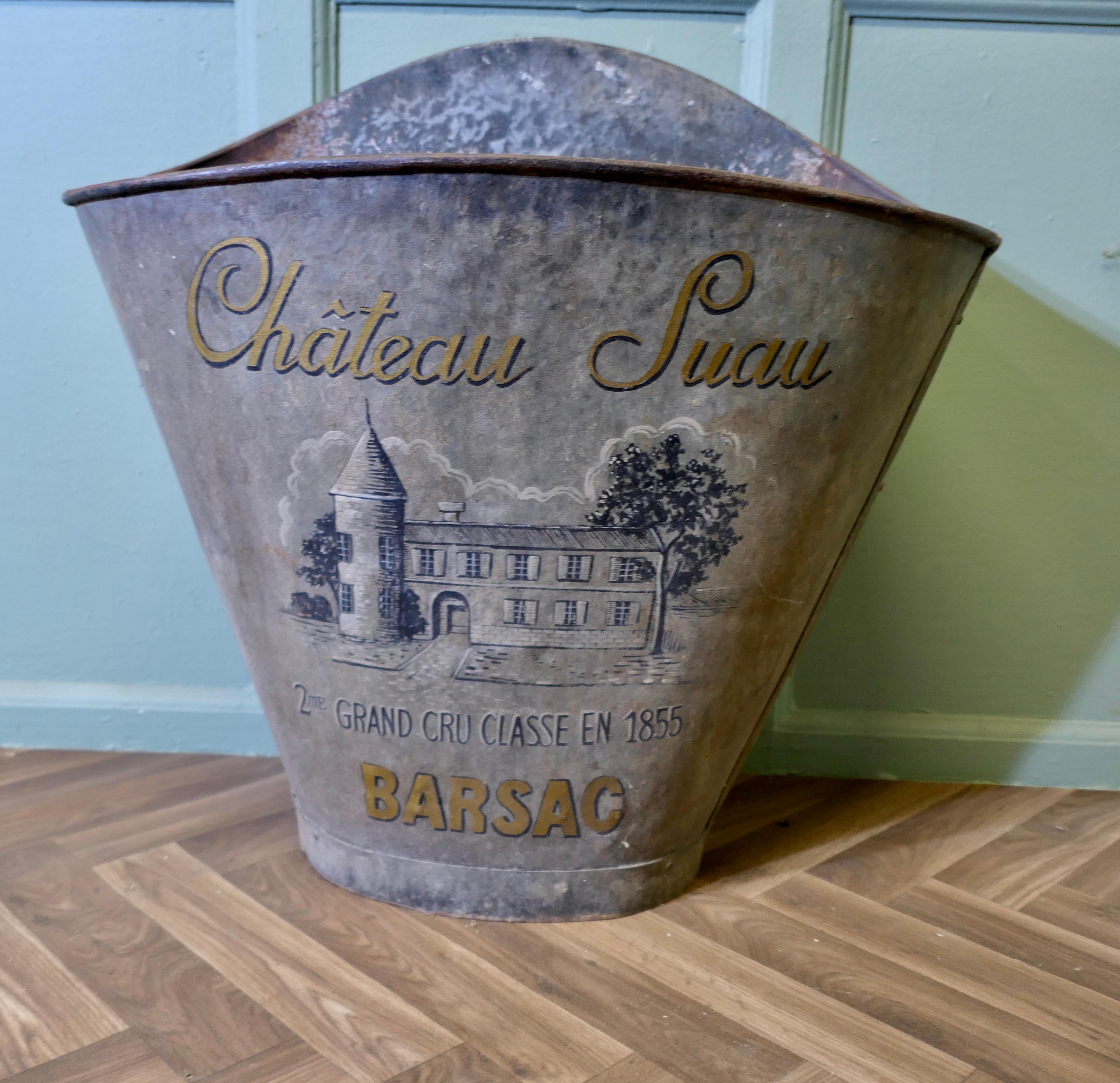 19th Century French Vineyard Grape Hod From Chateau Suau, Barsac

A French Grape Pickers’s Hod from the Gironde Region in the South West of France, this galvanised hod would have been worn on the back of the grape picker. The hod has a painted grey