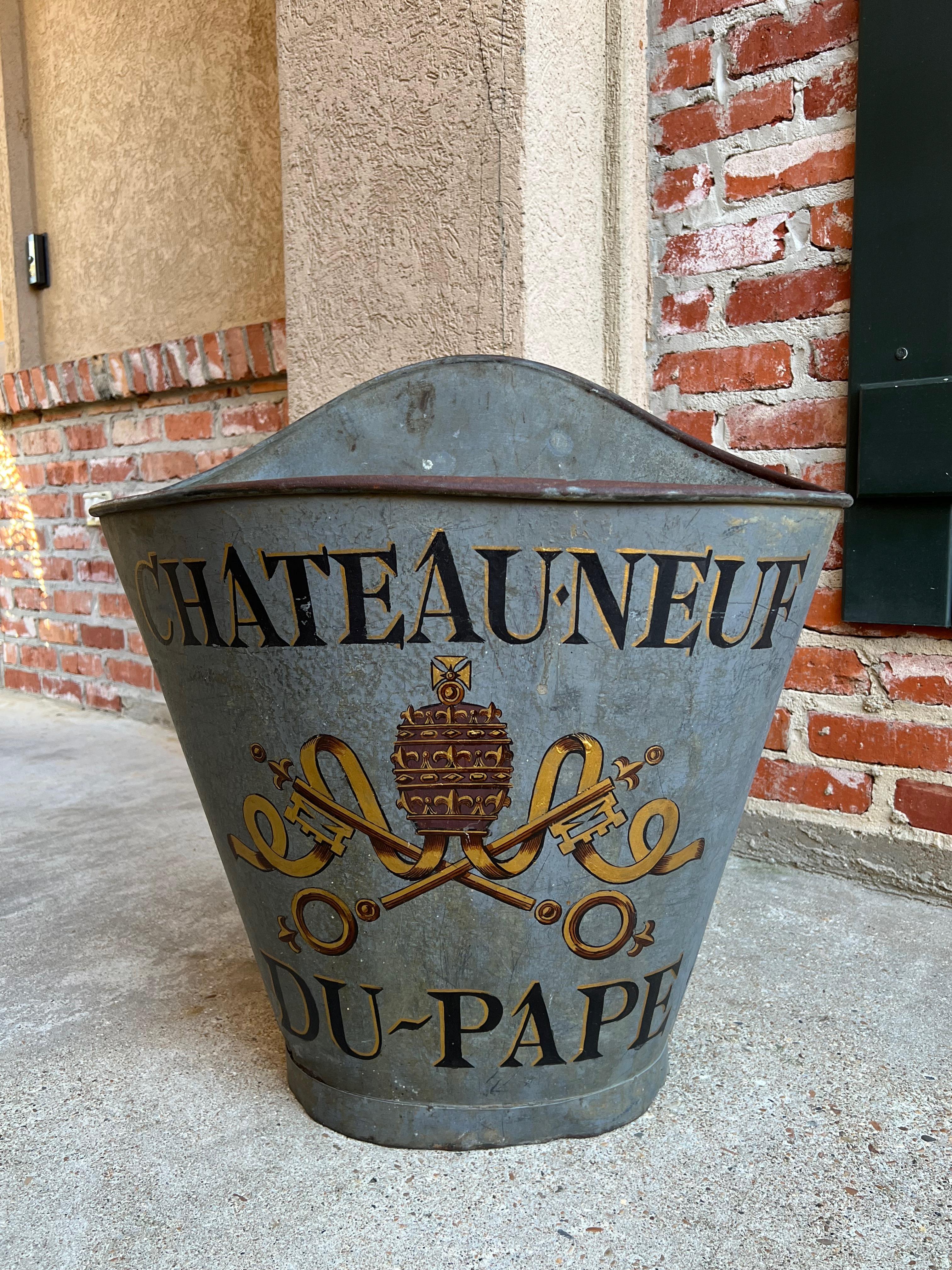 19th Century French vineyard grape hod hotte bucket wine vineyard tole painted.

Direct from France, a wonderful antique metal grape hod or “hotte”, with stunning hand painted French designed artwork. In the 19th century French vineyards, these