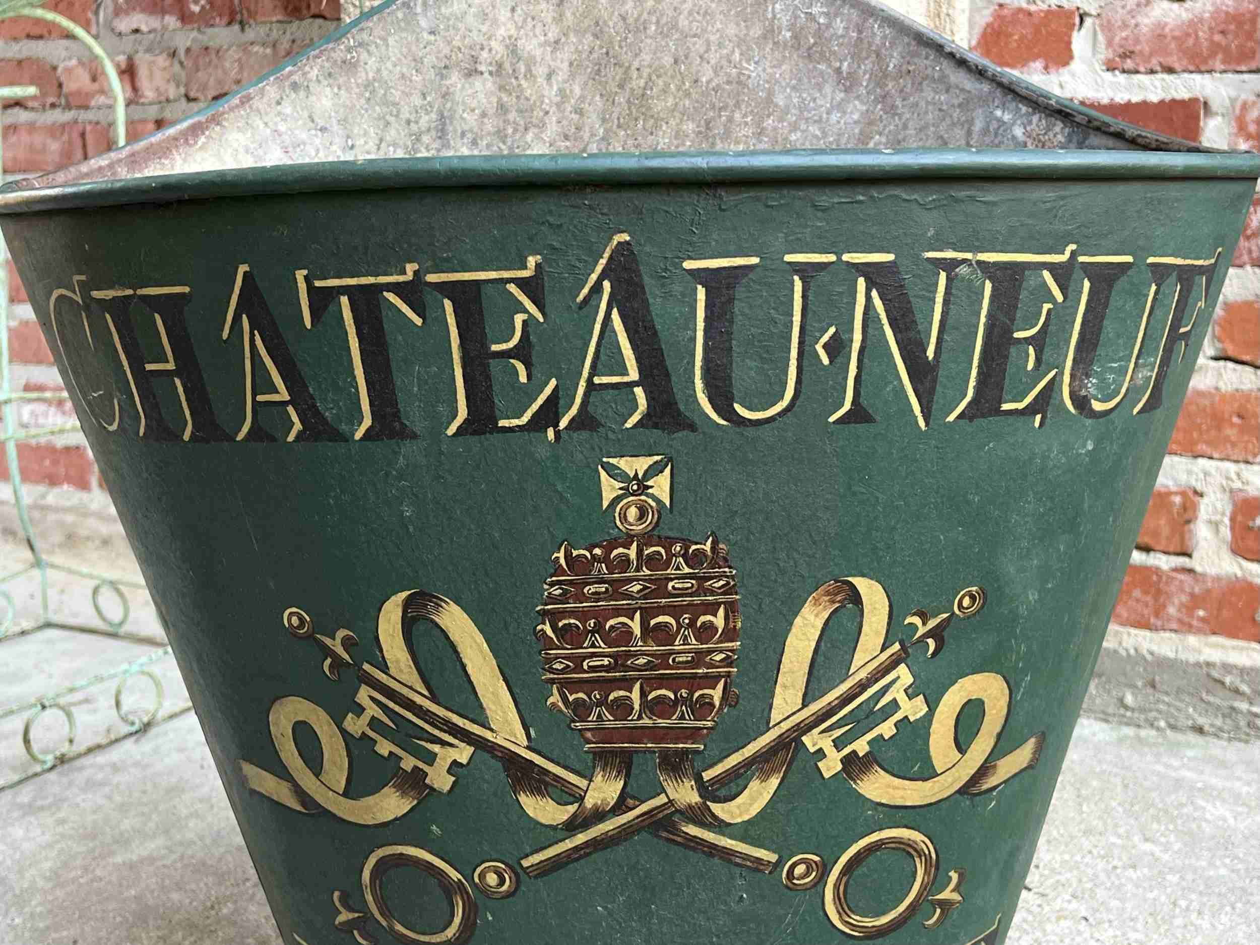 Hand-Painted 19th Century French Vineyard Grape Hod Hotte Bucket Wine Vineyard Tole Painted