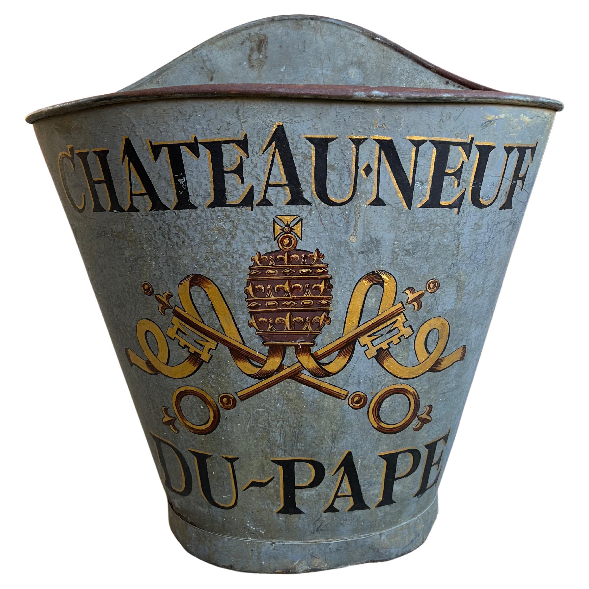 19th Century French Vineyard Grape Hod Hotte Bucket Wine Vineyard Tole Painted