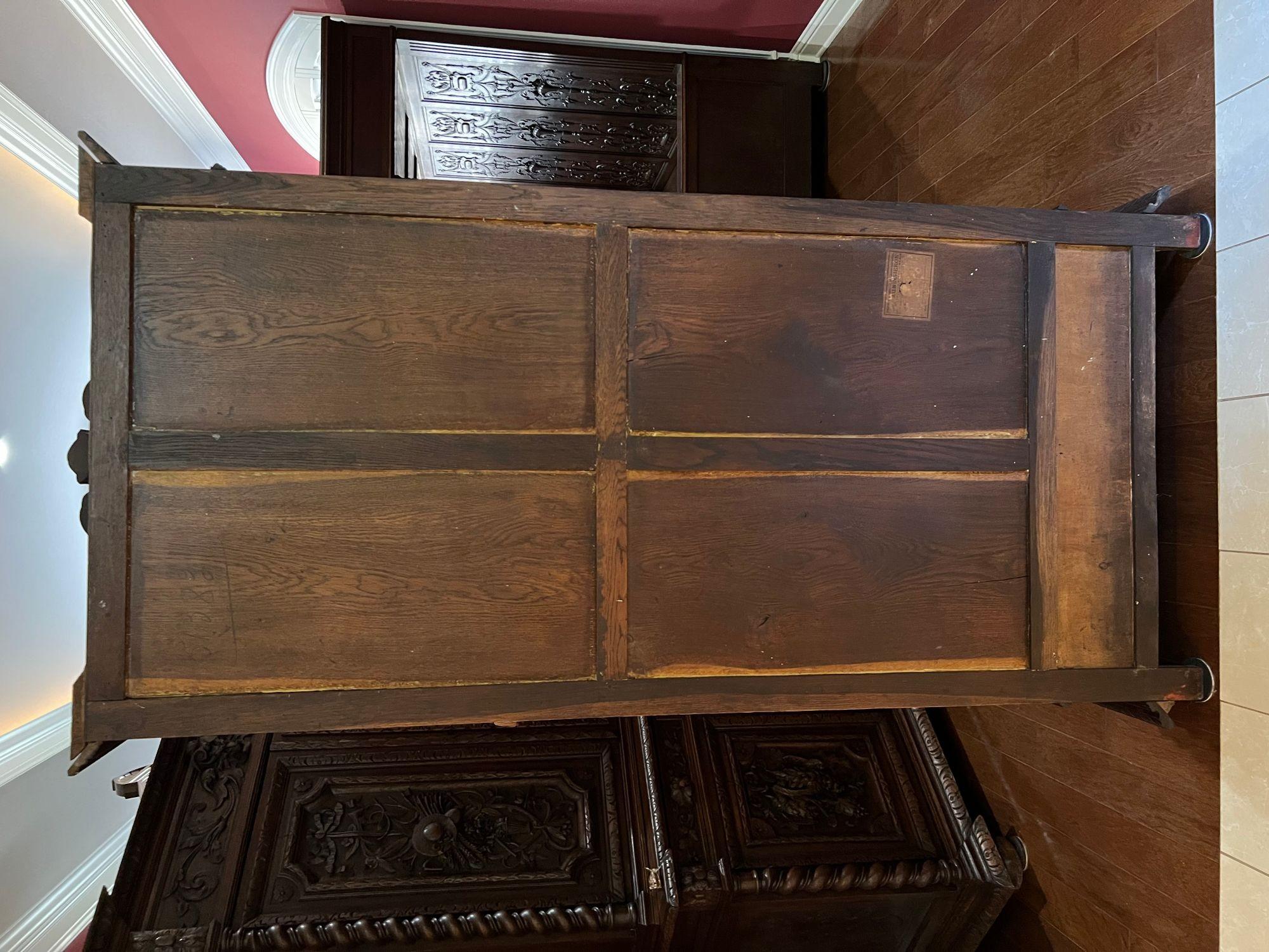Antique French Cabinet Bookcase Barley Twist Black Forest Carved Oak Glass Door For Sale 6