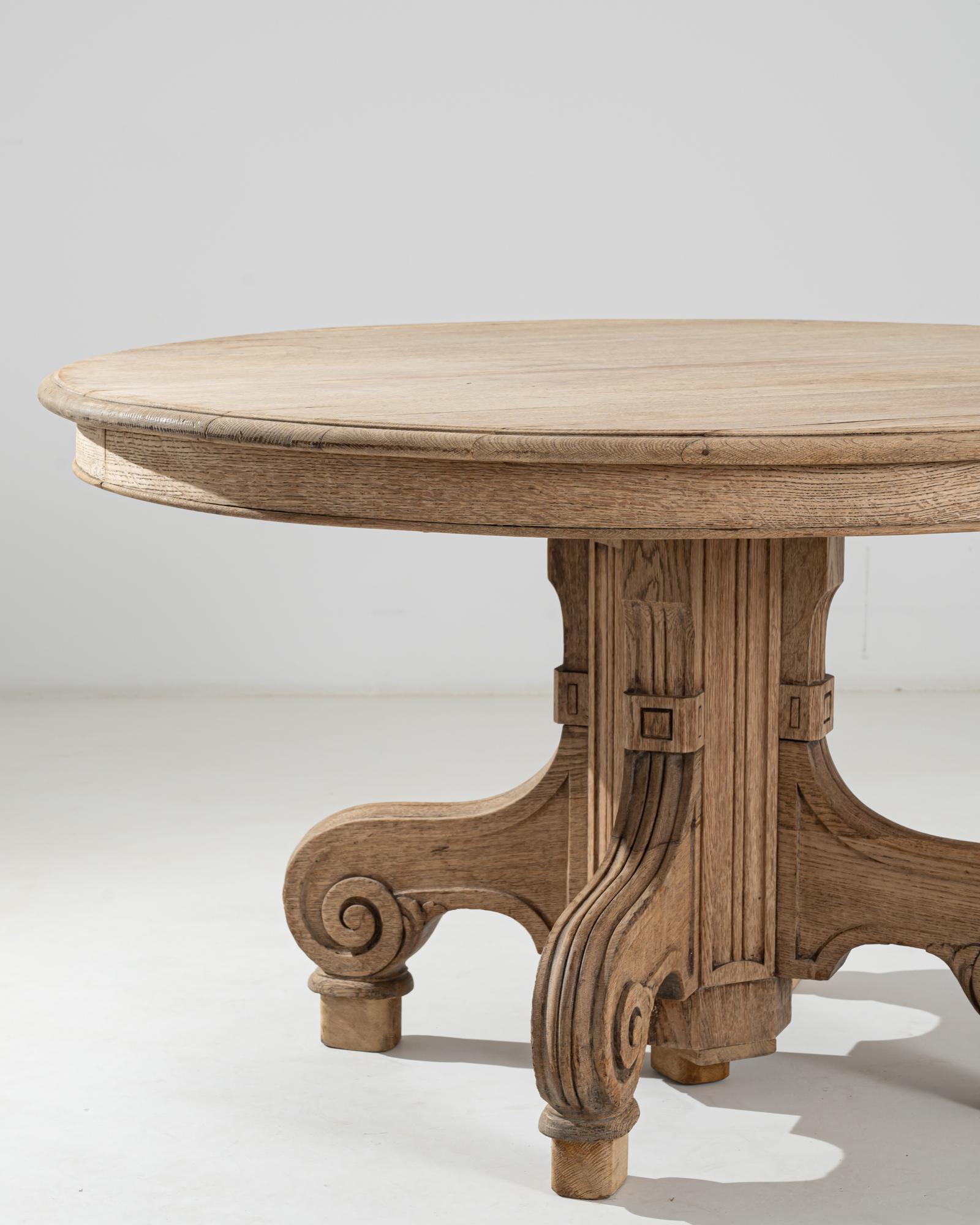 Oak 19th Century French Volute Round Dining Table with Volute Base