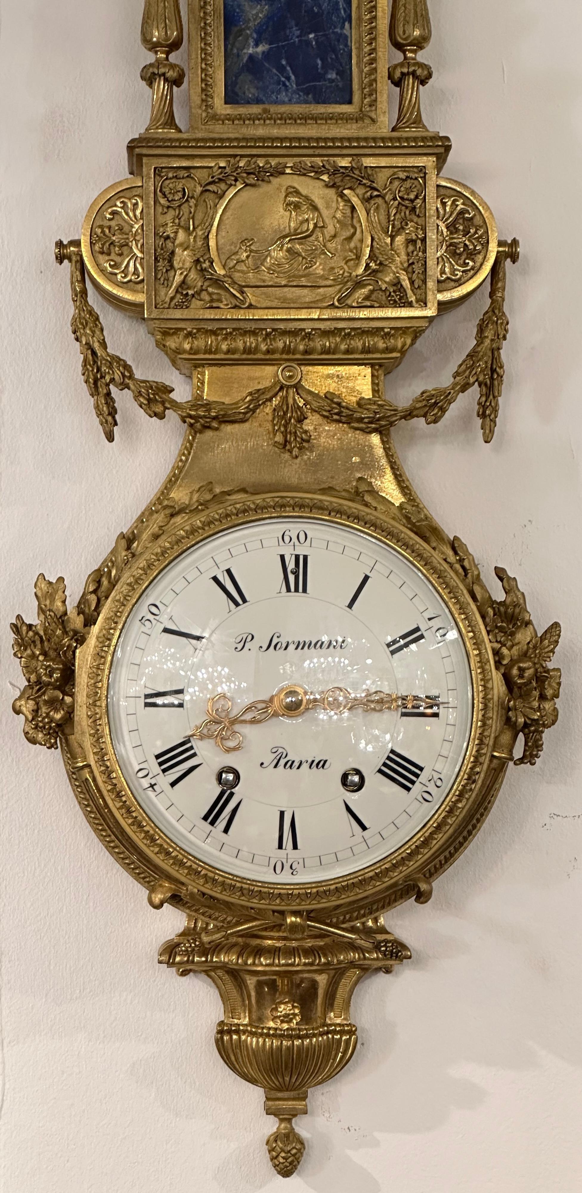 Louis XIV  19th Century French Wall Clock In Lapis Lazuli By Paul Sormani For Sale