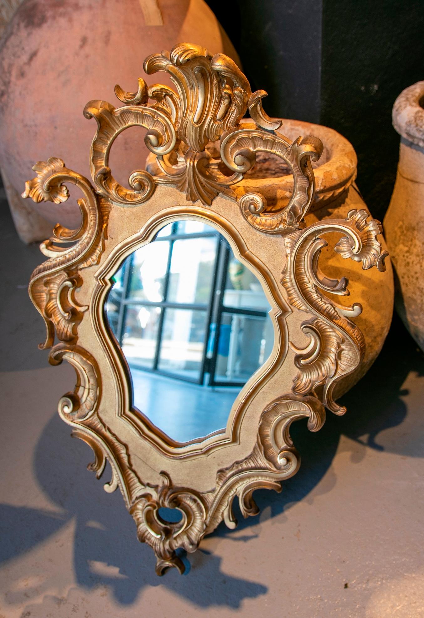 Gold Leaf 19th Century French Wall Gilded Mirror  with Rocaille Decoration