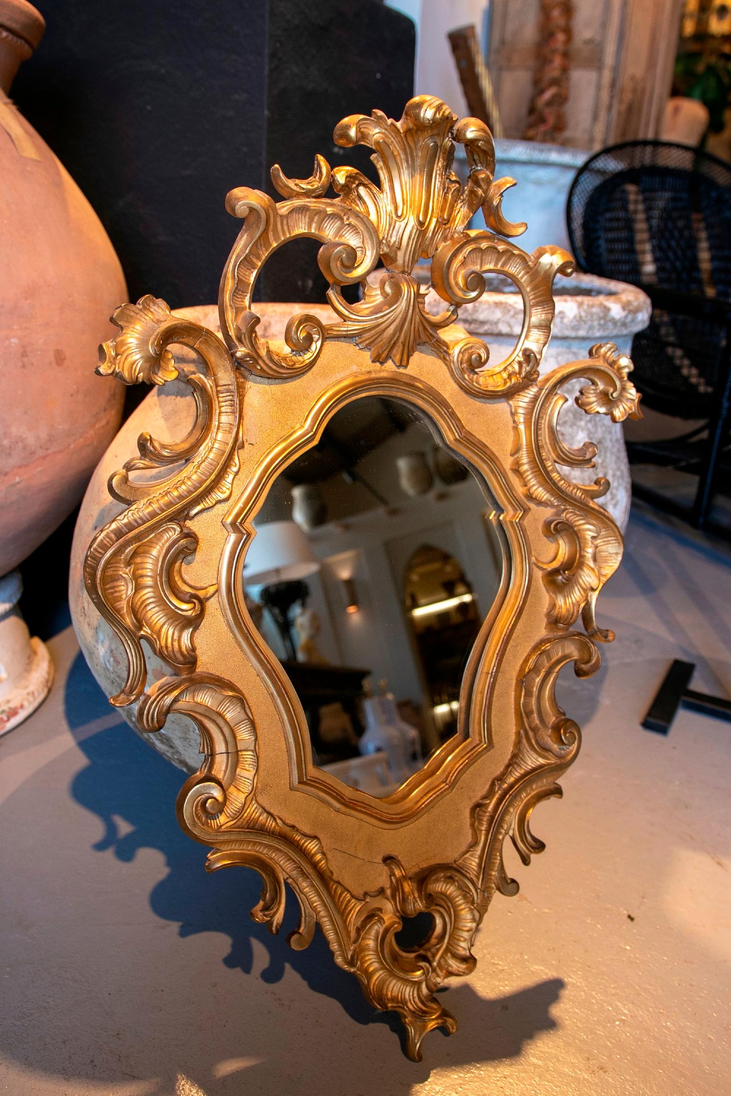 19th Century French Wall Gilded Mirror  with Rocaille Decoration 1