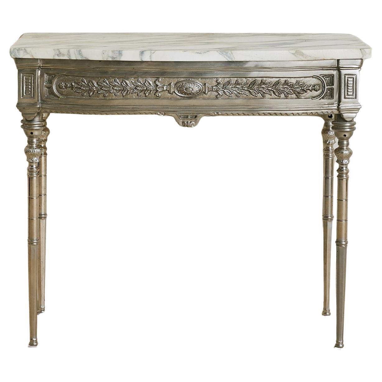 19th Century French Wall-Mounted Nickel Console with Calacatta Marble, No. 01 im Angebot