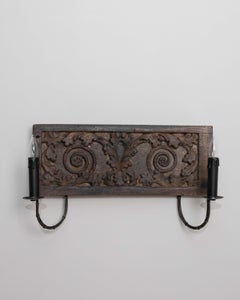 19th Century French Wall Sconce With Carved Wooden Panel