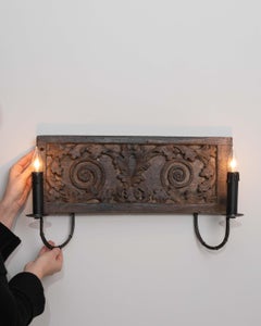 19th Century French Wall Sconce With Carved Wooden Panel