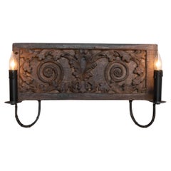 Antique 19th Century French Wall Sconce With Carved Wooden Panel