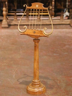 19th Century French Walnut and Brass Adjustable Lyre-Form Lutrin Music Stand