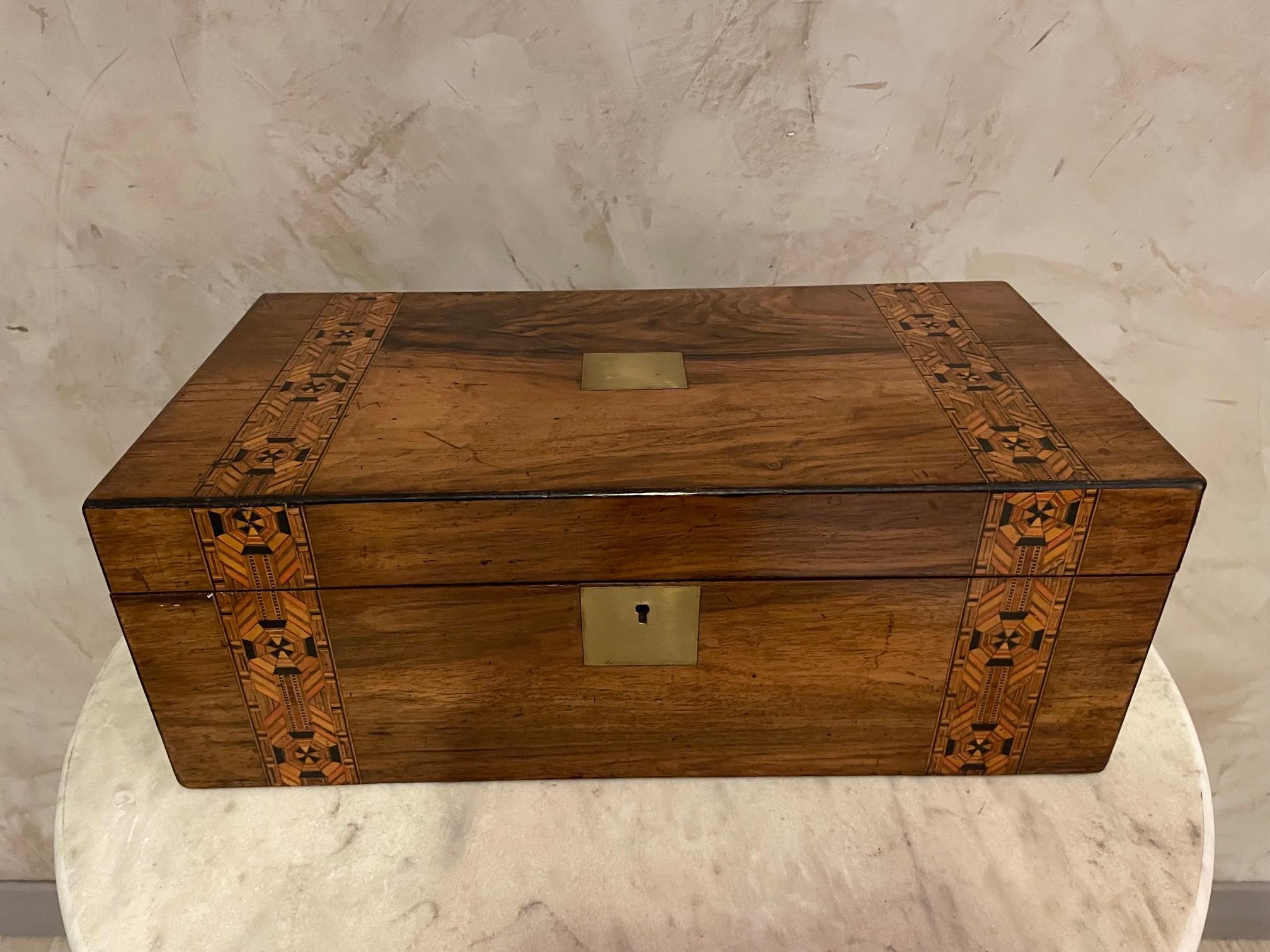19th Century French Walnut and Brass Writing Boxe For Sale 5