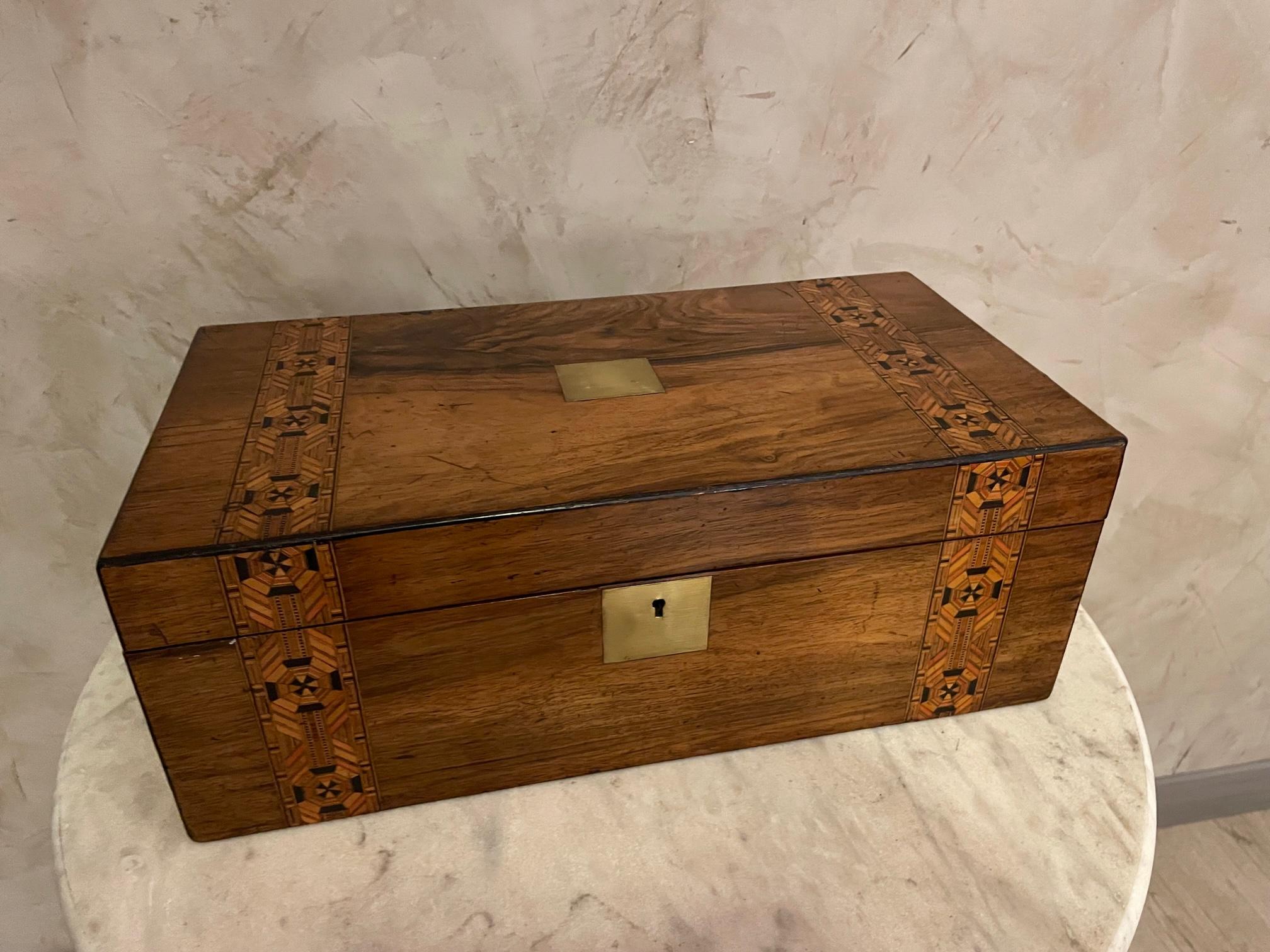 19th Century French Walnut and Brass Writing Boxe For Sale 4